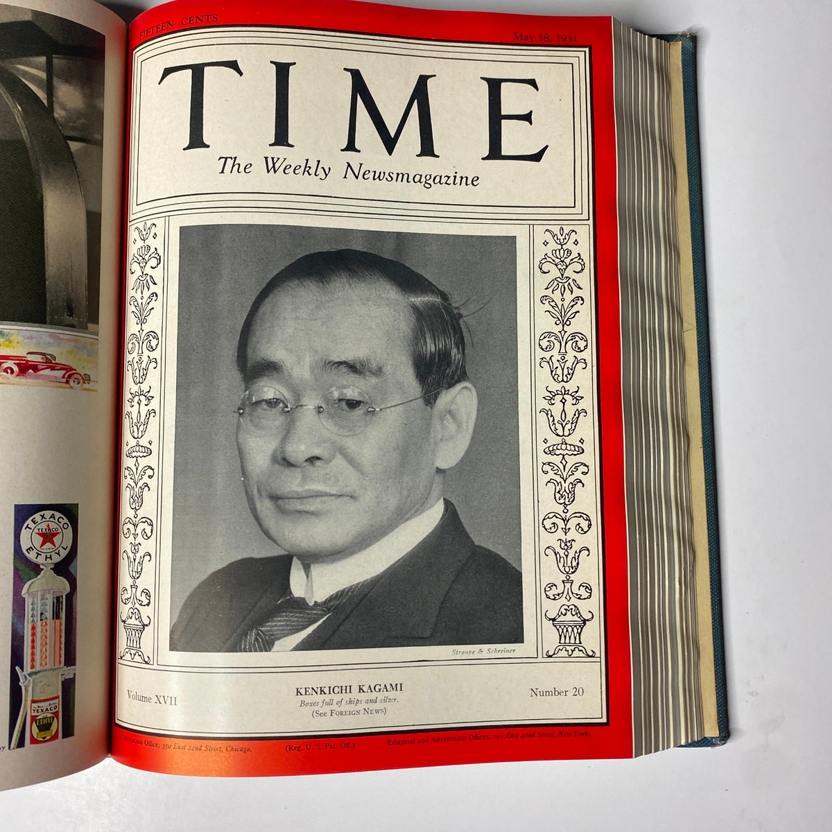 Front cover of Time Magazine dated May 18, 1931, showcasing Kenkichi Kagami, included in the Time Magazine Library Bound April 6-June 29, 1931 compilation.