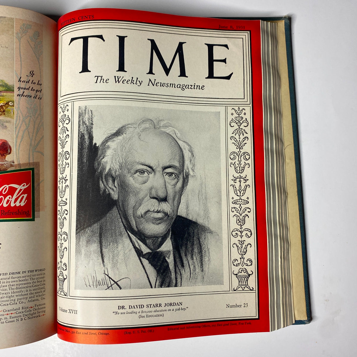 Front cover of Time Magazine dated June 8, 1931, showing Dr. David Starr Jordan, included in the Time Magazine Library Bound April 6-June 29, 1931 collection.