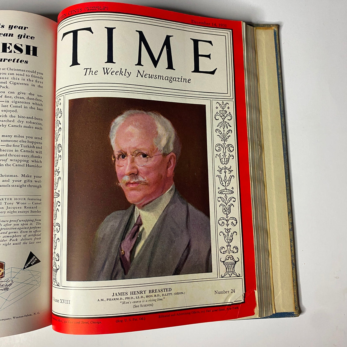 Time Magazine cover illustrating James Henry Breasted, December 14, 1931, included in the Time Magazine Library Bound from October 5 through December 28, 1931.