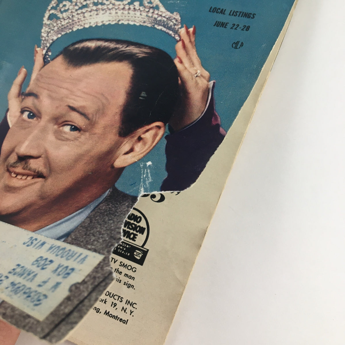 Close-up of TV Guide Magazine June 22 1957 cover showcasing actor Jack Palance wearing a crown, Wisconsin Edition.