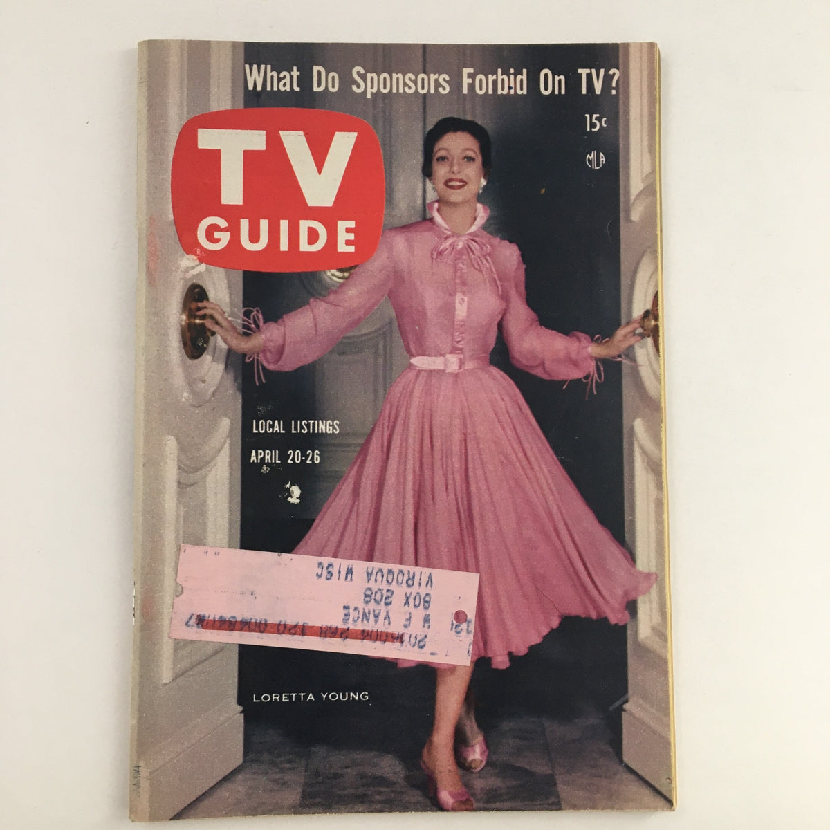 Cover of TV Guide Magazine from April 20, 1957 featuring actress Loretta Young in a pink dress, labeled as a Wisconsin Edition.