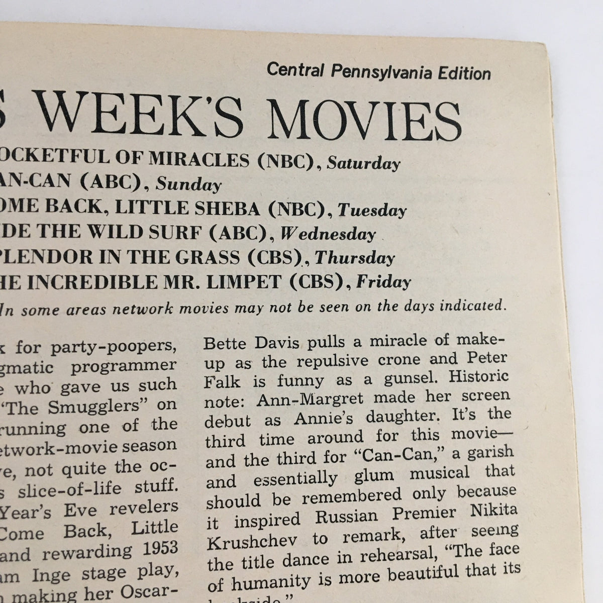 Film listings page from TV Guide Magazine December 28 1968, Central Pennsylvania Edition, showcasing weekly movie schedule and descriptions.