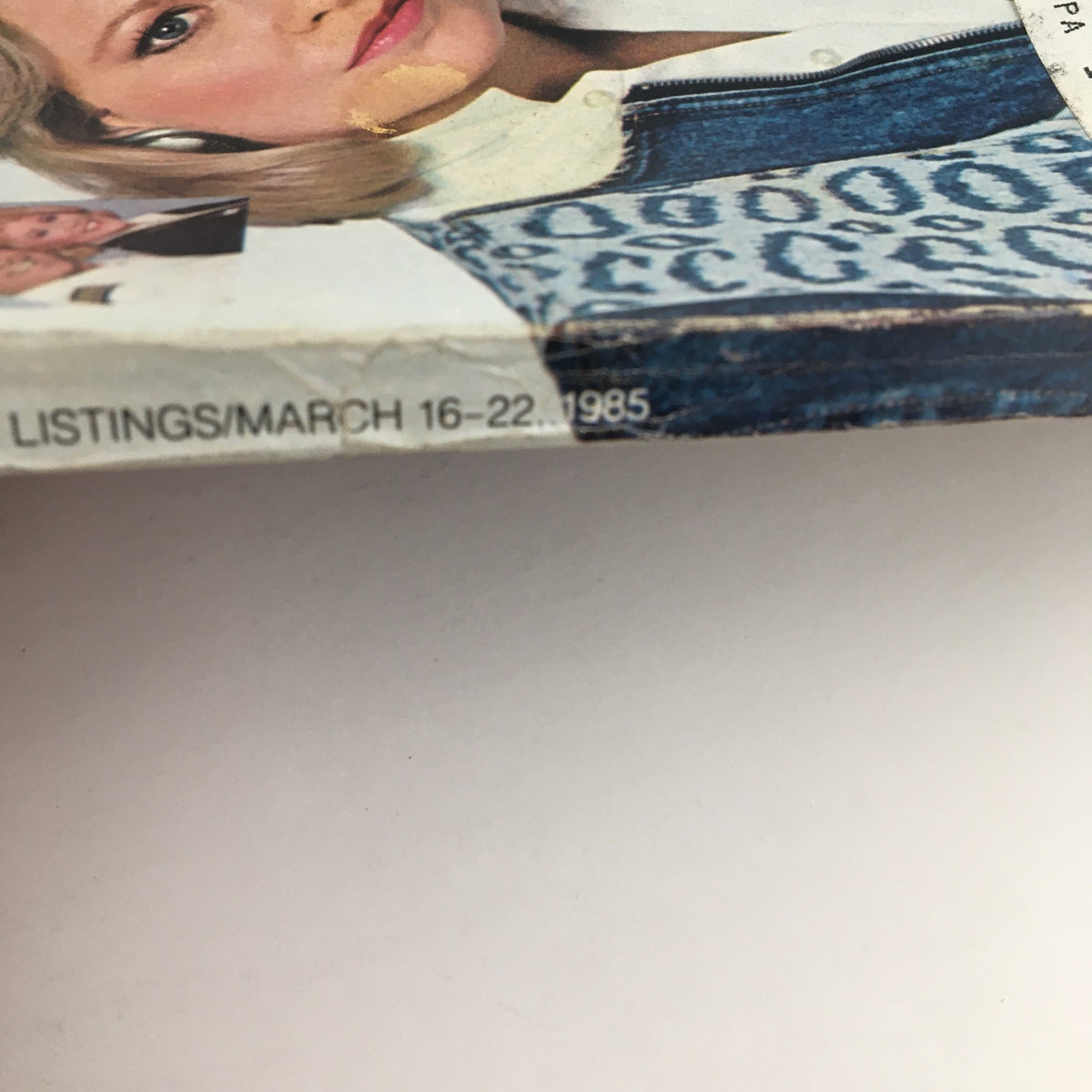 Close-up of the side of TV Guide Magazine March 16 1985, displaying the issue date and magazine information.