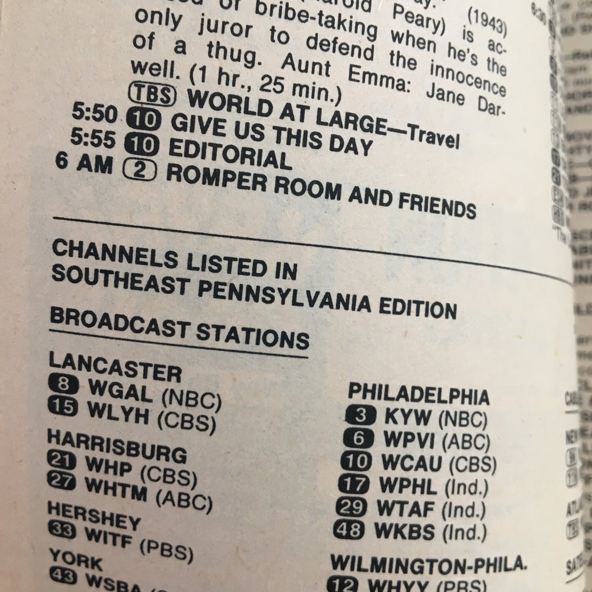 Inside page from TV Guide Magazine June 19 1982 showcasing program listings and channels for the Southeast Pennsylvania edition.