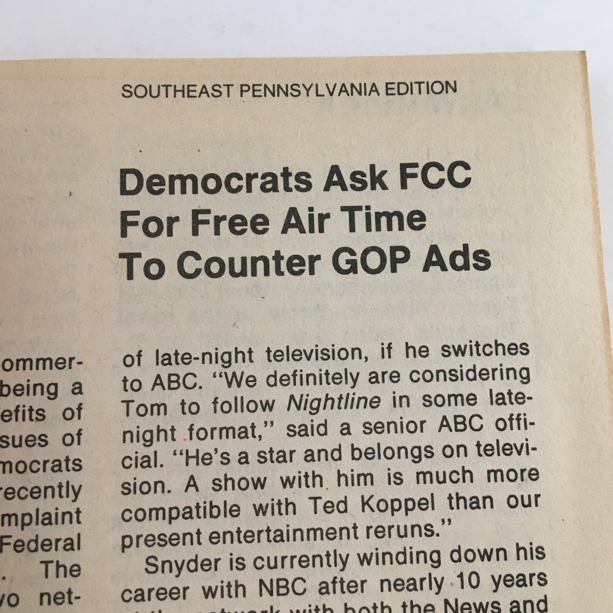 Article excerpt from TV Guide Magazine January 9 1982 about political advertisements, emphasizing its relevance to the Southeast Pennsylvania edition.