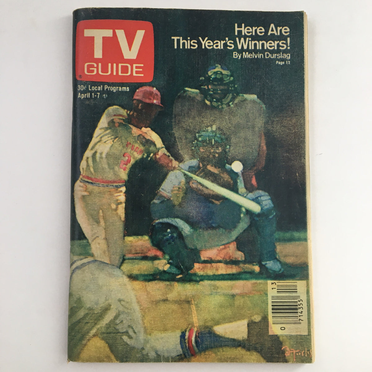 Cover of TV Guide Magazine April 1 1978 featuring a baseball theme with the headline 'Here Are This Year's Winners!' by Melvin Durslag.