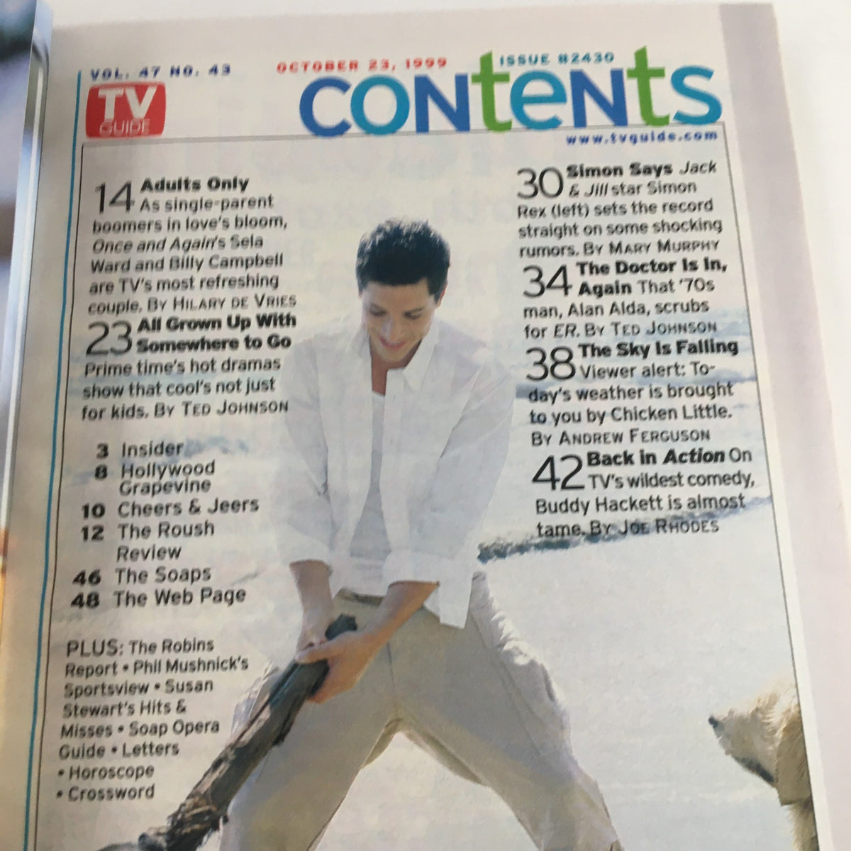 Contents page of TV Guide Magazine for the issue dated October 23, 1999, highlighting various articles and features, including segments on popular shows and insights into the television landscape of the late 90s.