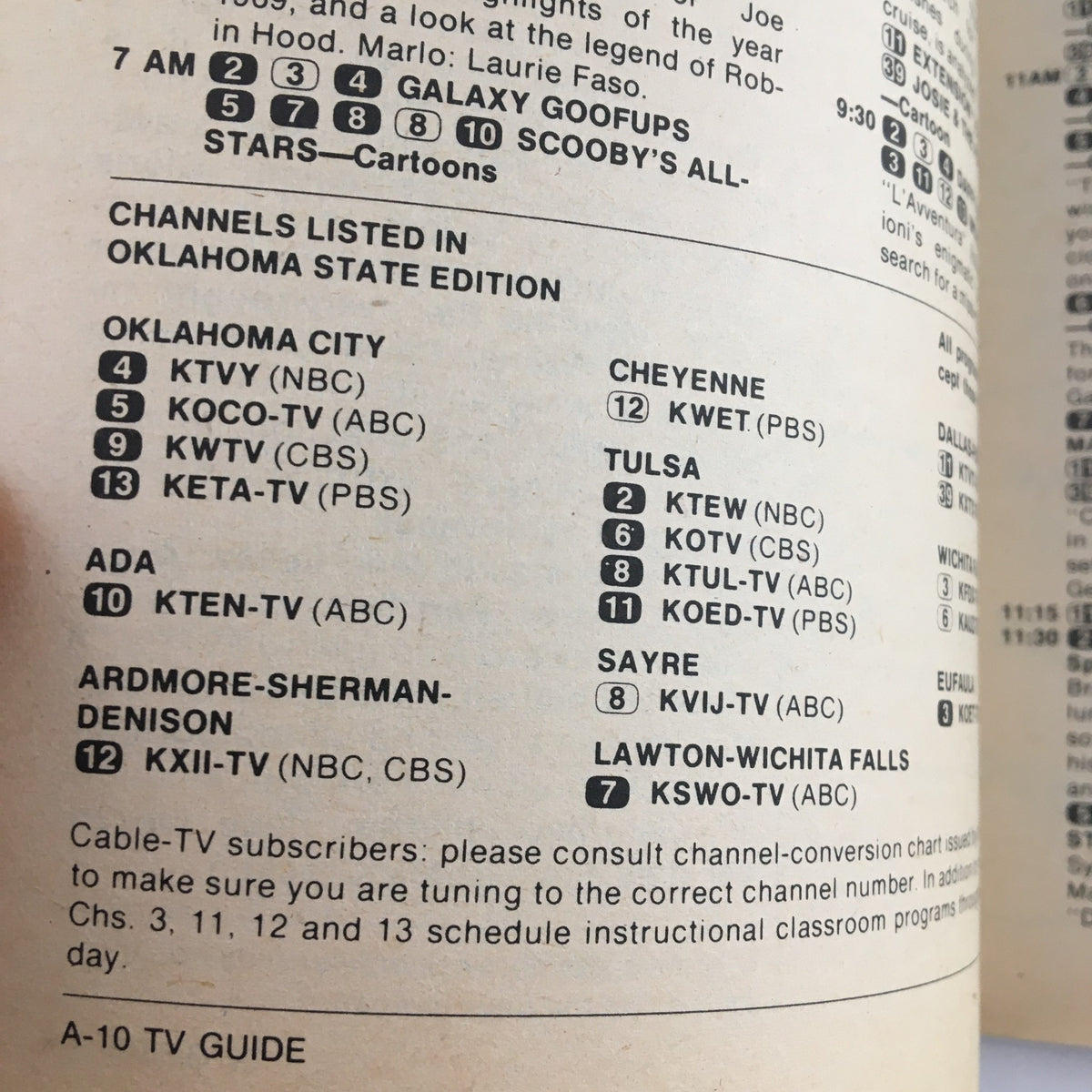Oklahoma State Edition channel listings from TV Guide Magazine December 9 1978, reflecting local television programming.