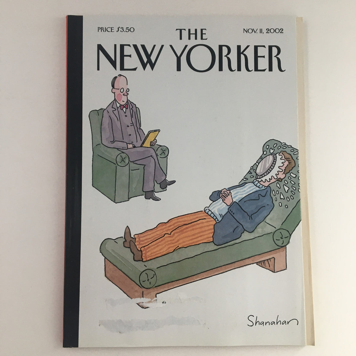 The New Yorker Full Magazine November 11 2002 featuring the cover titled 'Freudian Slapstick' illustrated by Danny Shanahan, depicting a humorous therapy scene with a patient lying on a couch.