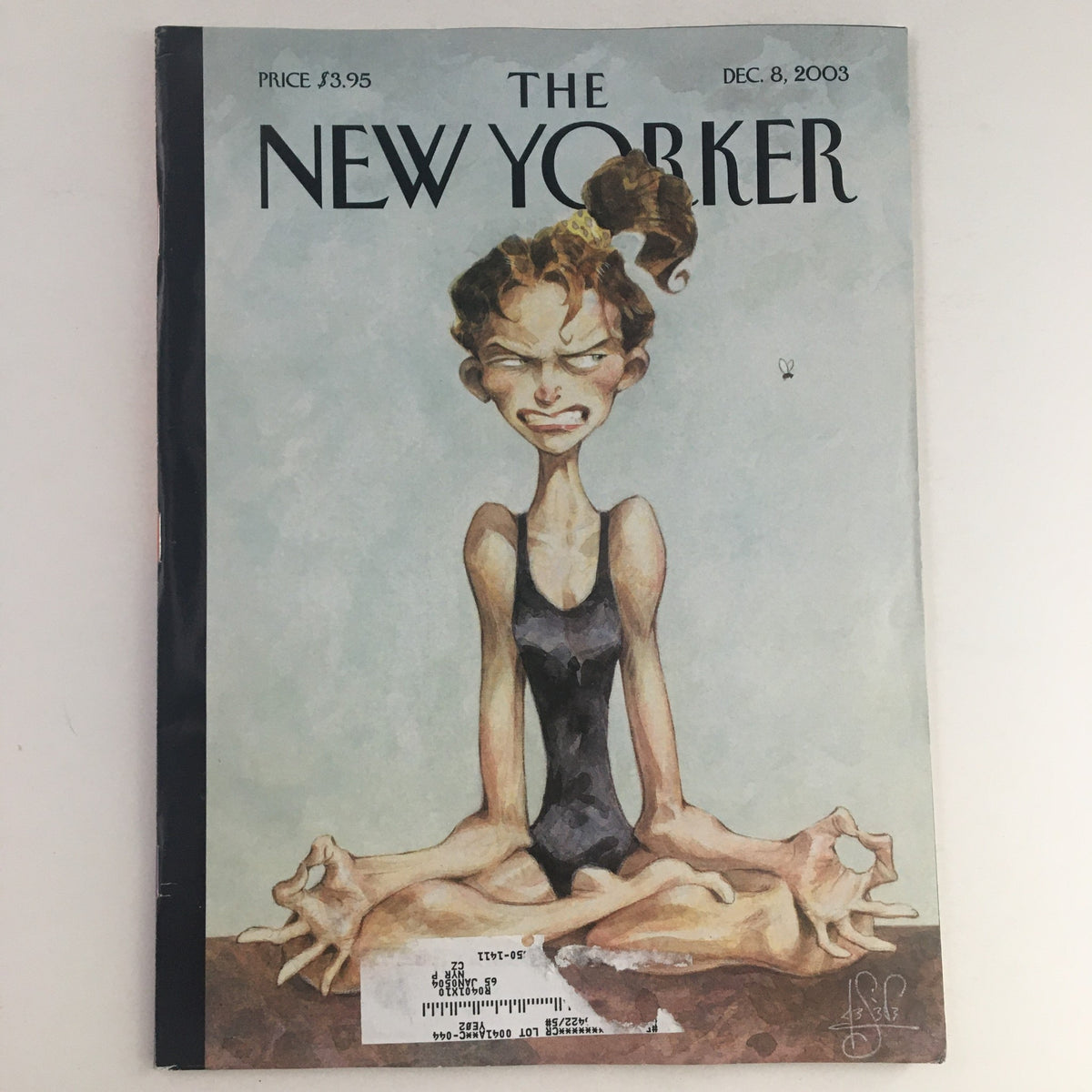 The New Yorker Full Magazine December 8 2003, featuring the cover illustration 'Ohmmm' by Peter de Sève, showcasing a whimsical character in a yoga pose.