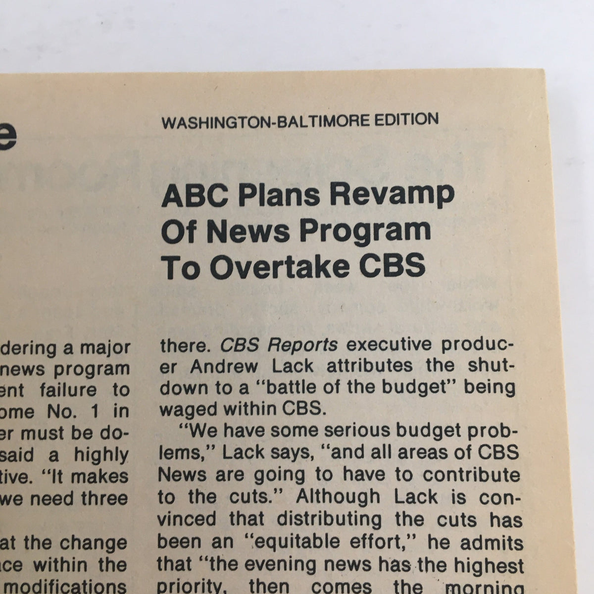 Article page from TV Guide Magazine October 30 1982 focusing on ABC's news programming revamp in the Washington-Baltimore Edition.