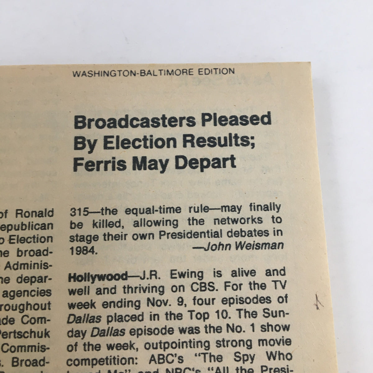 Washington-Baltimore edition of TV Guide Magazine November 22 1980 covering broadcasters' reactions to election results.