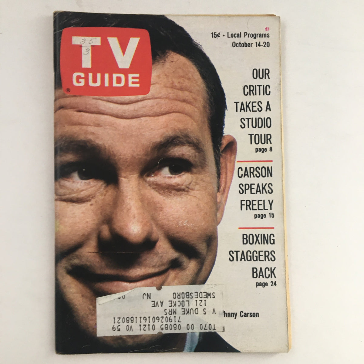 Cover of TV Guide Magazine October 14 1967 featuring Johnny Carson, showcasing television history and local programs, Philadelphia Edition.