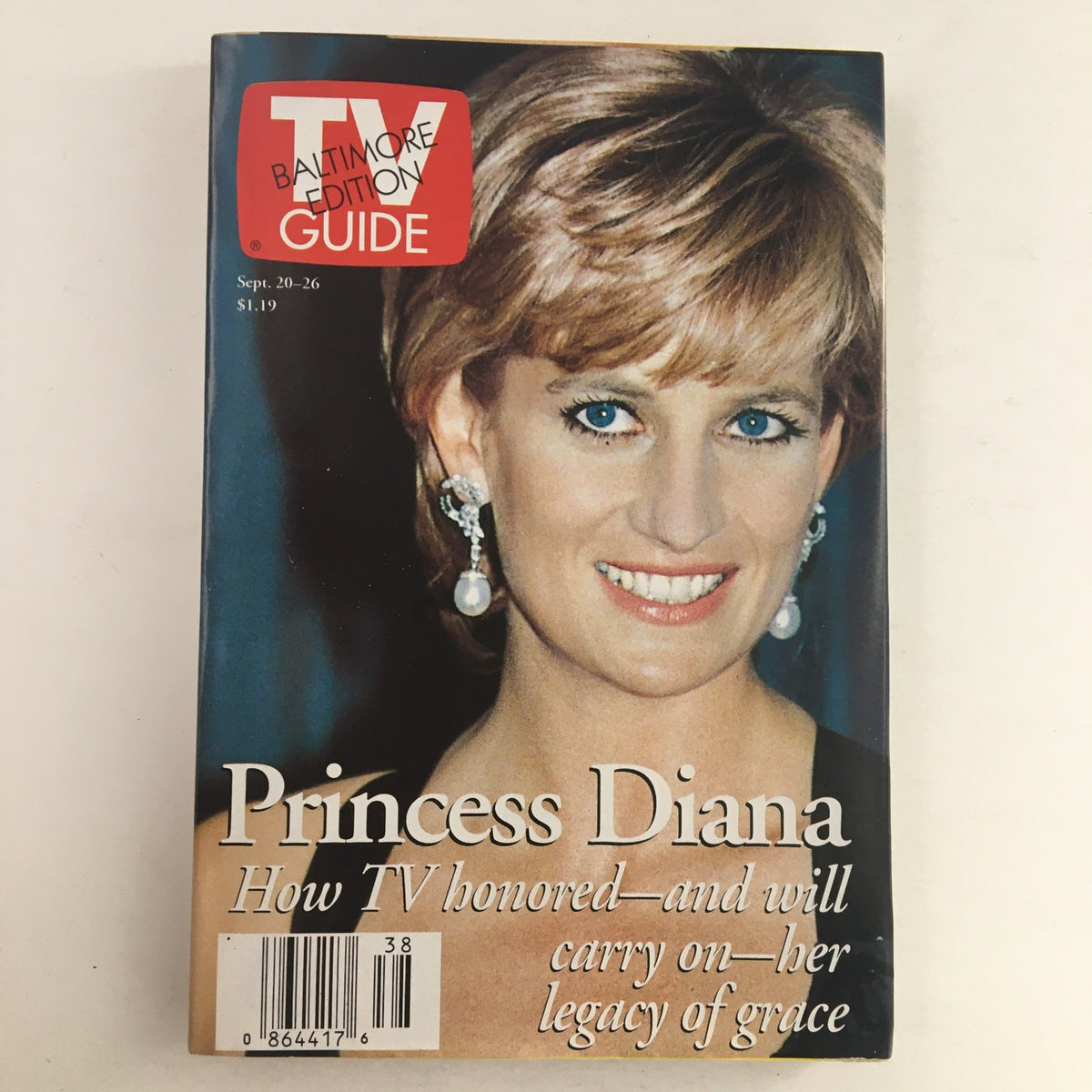 Cover of TV Guide Magazine dated September 20, 1997 featuring Princess Diana, highlighting her legacy and presence in media, Baltimore Edition.