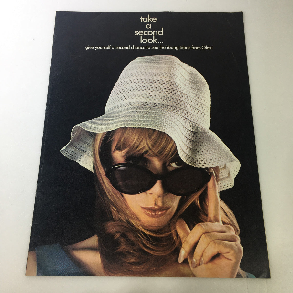VTG 1968 Oldsmobile Custom Vista-Cruisers Car Auto Brochure featuring a stylish woman in a hat and sunglasses, promoting the innovative designs from Oldsmobile.