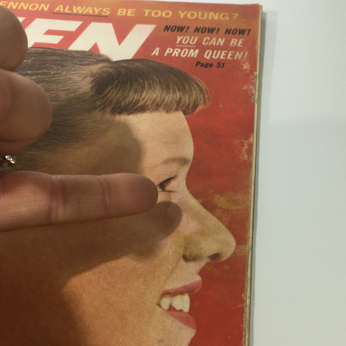 Side profile of Janet Lennon featured on the cover of VTG 'Teen Magazine May 1961, illustrated with nostalgic design.