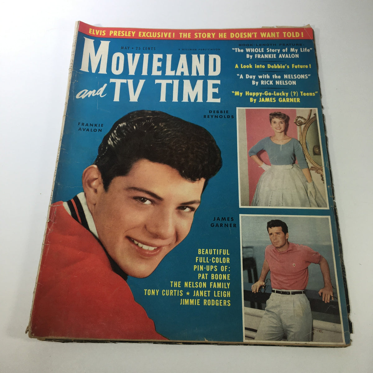 Cover of VTG Movie Land & TV Time Magazine from May 1959 featuring Frankie Avalon and Debbie Reynolds, showcasing articles and images from classic cinema.