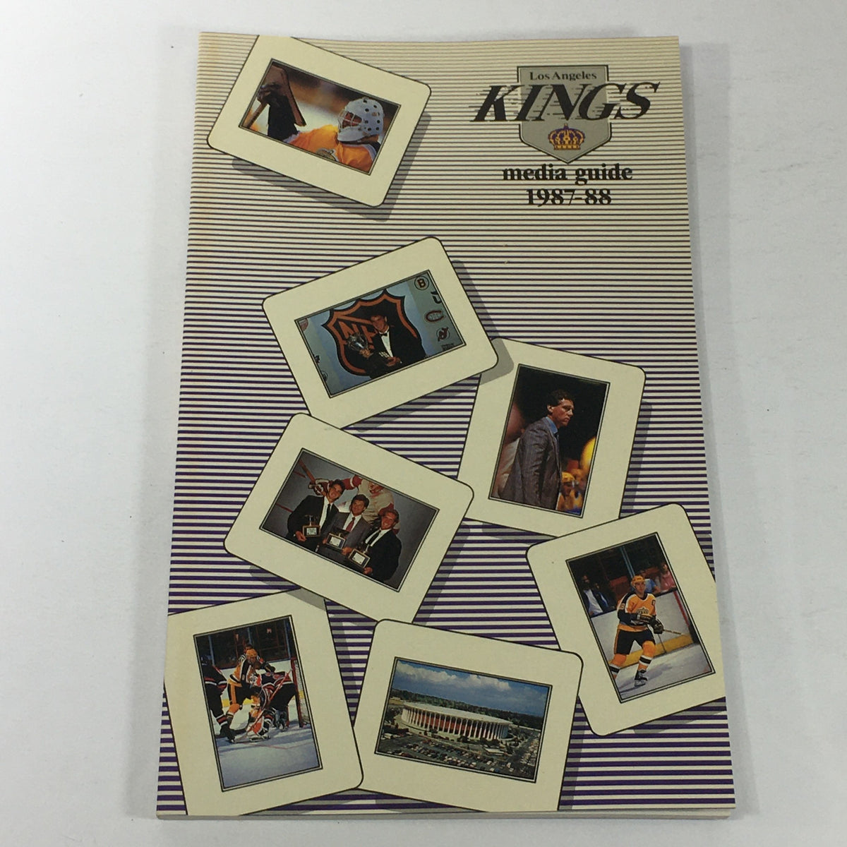 Cover image of the VTG NHL Official Media Guide 1987-1988 featuring the Los Angeles Kings, showcasing various player highlights and moments from the season.