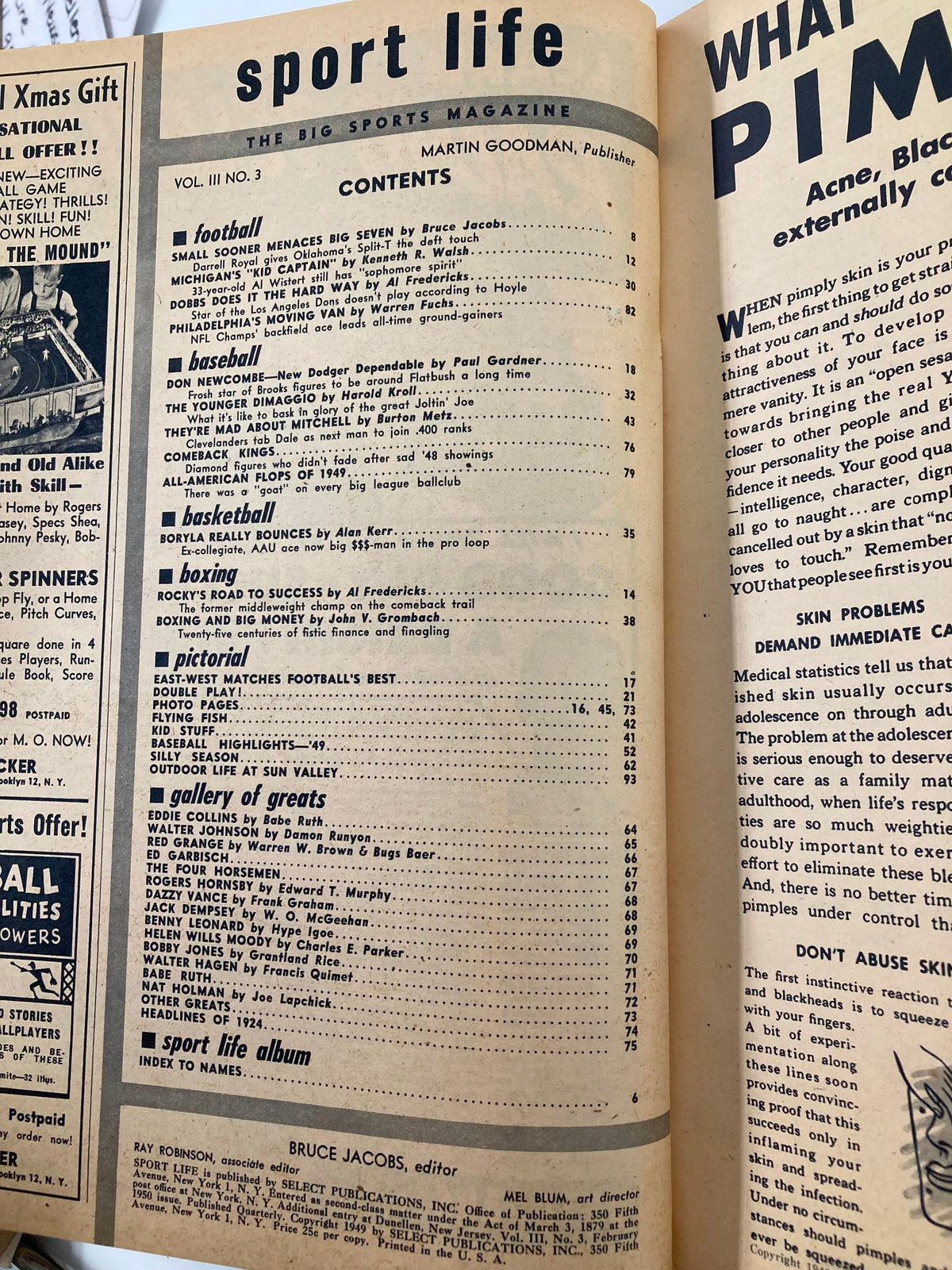 Vintage Sport Life Magazine February 1950 Vol III #3 Darrell Royal Oklahoma No Label