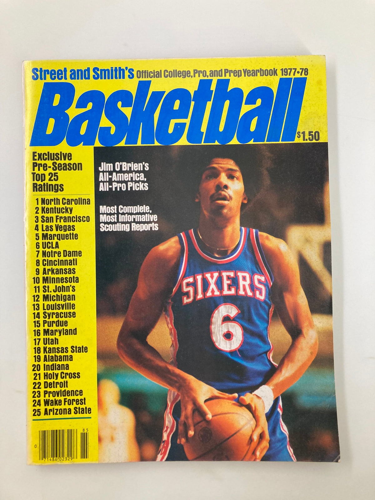 VTG Street & Smith's Official Yearbook Basketball 1977 featuring Julius Irving on the cover, highlighting historical content and vintage appeal in basketball memorabilia.