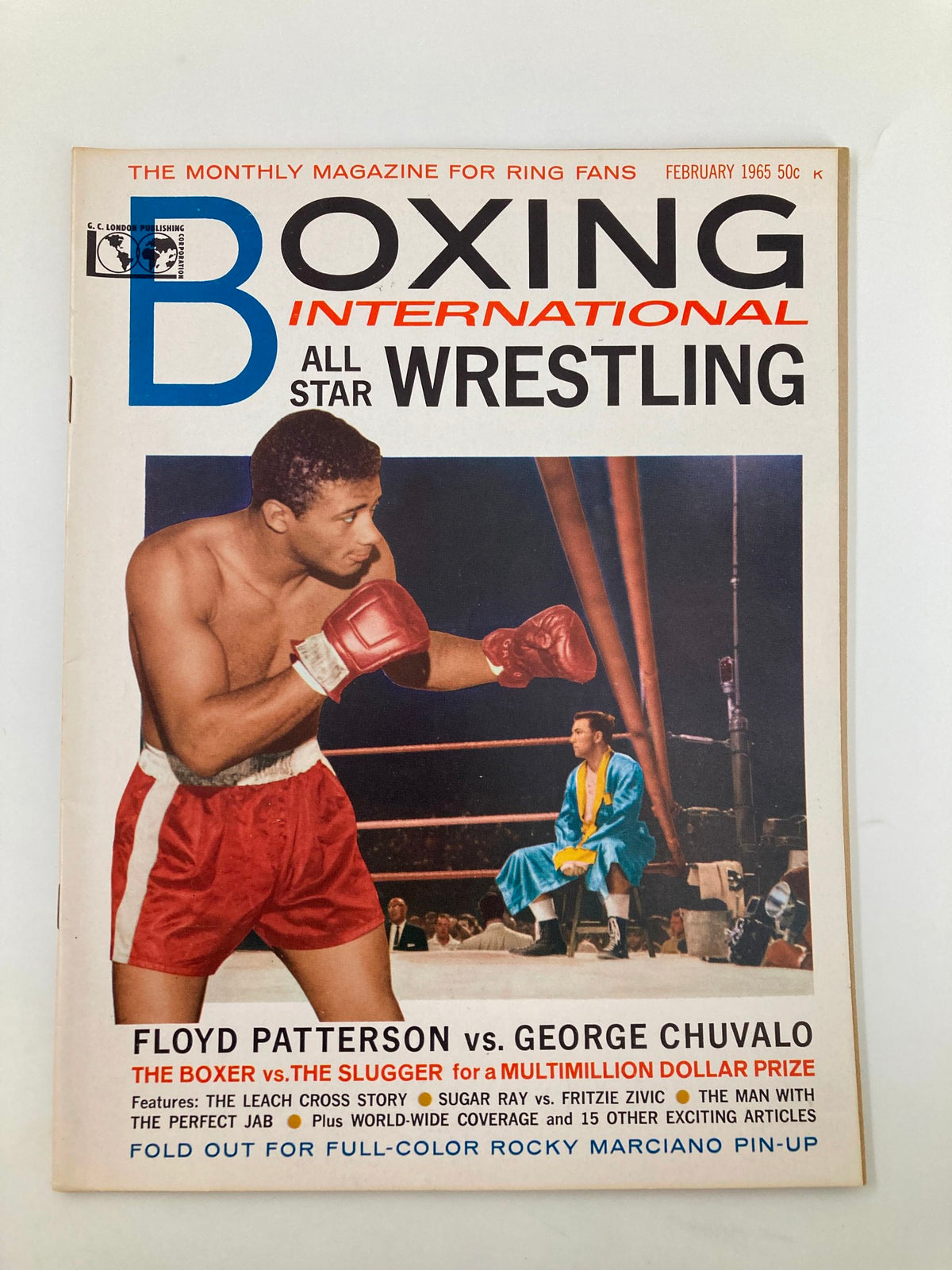 Cover of Boxing International All Star Wrestling February 1965 featuring Floyd Patterson vs. George Chuvalo, showcasing iconic wrestling themes with vibrant colors and action-packed imagery.