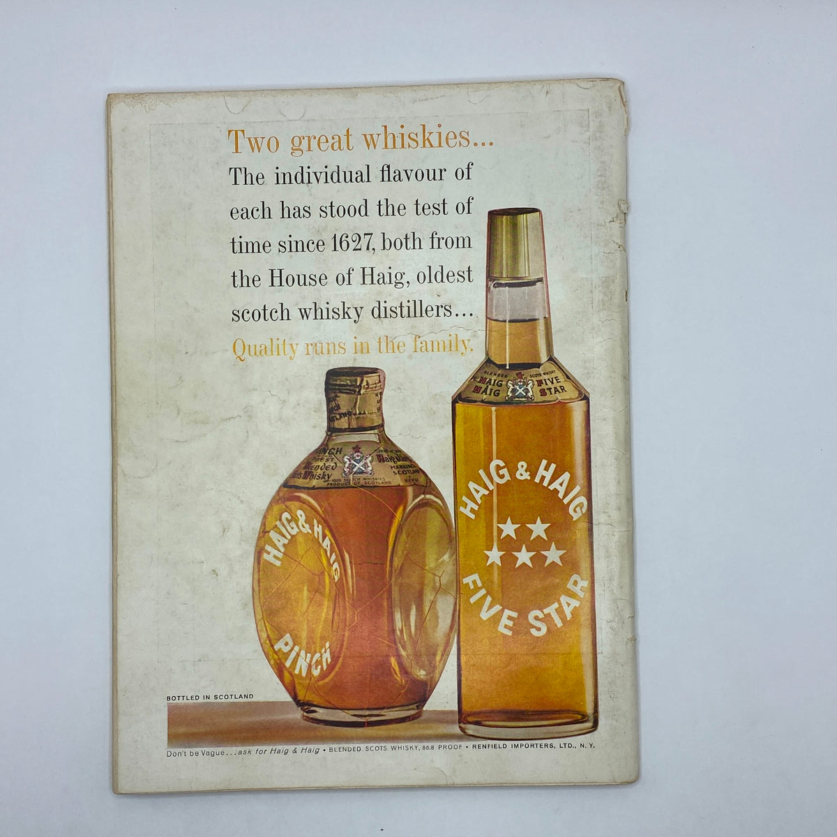 Back cover of VTG Playboy Magazine September 1961 displaying an advertisement for Haig & Haig whiskies, capturing the vintage advertising style of the era.