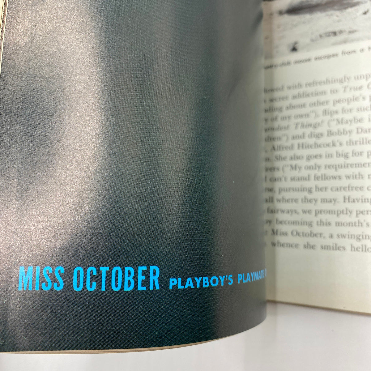 Inside page of VTG Playboy Magazine October 1962 featuring the title 'Miss October' and text about Playboy's Playmates.