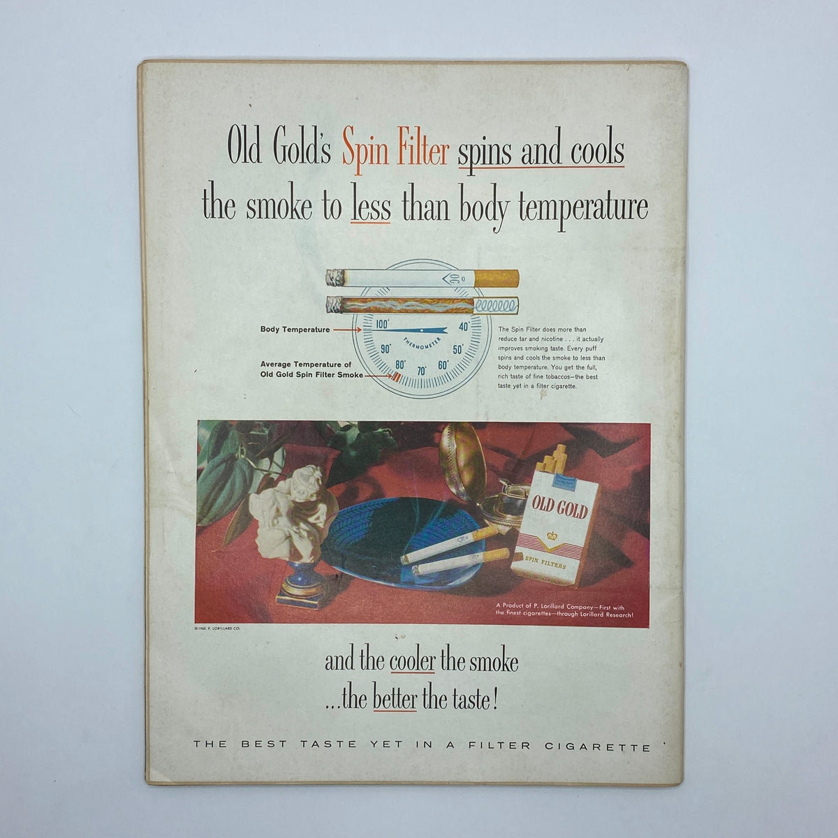 Advertisement page from the February 1960 Playboy Magazine, featuring Old Gold cigarettes, highlighting an innovative cigarette filter.