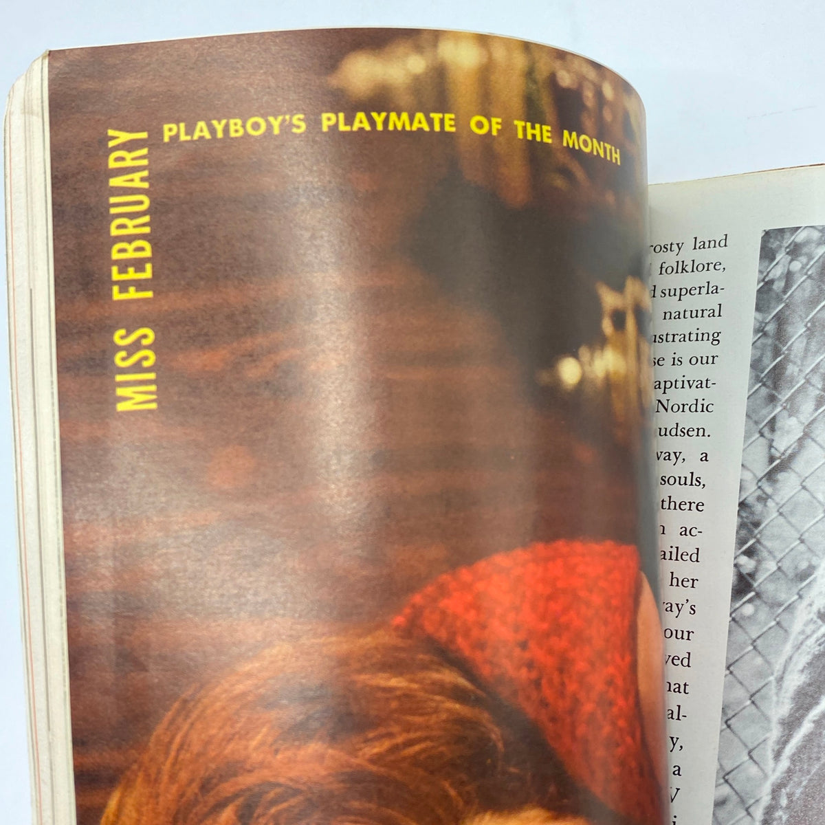 Interior page from VTG Playboy Magazine February 1962 highlighting Miss February, the Playmate of the Month Kari Knudsen, with an engaging visual.
