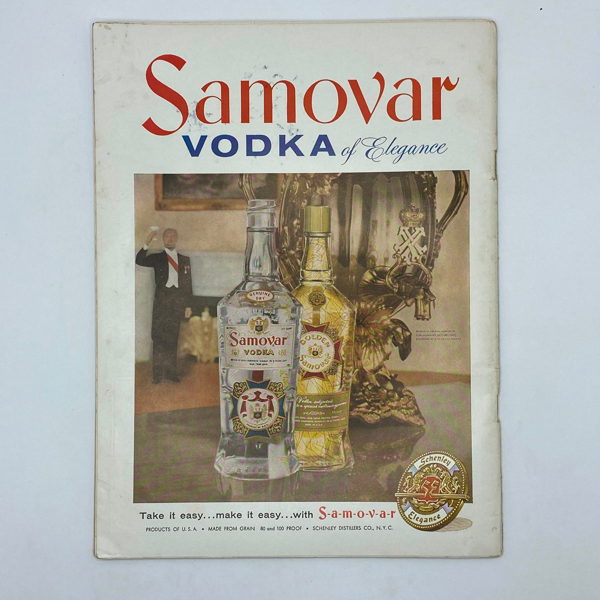VTG Playboy Magazine April 1958 featuring Playmate Felicia Atkins and vintage advertising for Samovar Vodka, showcasing bottles of vodka and luxury elements.