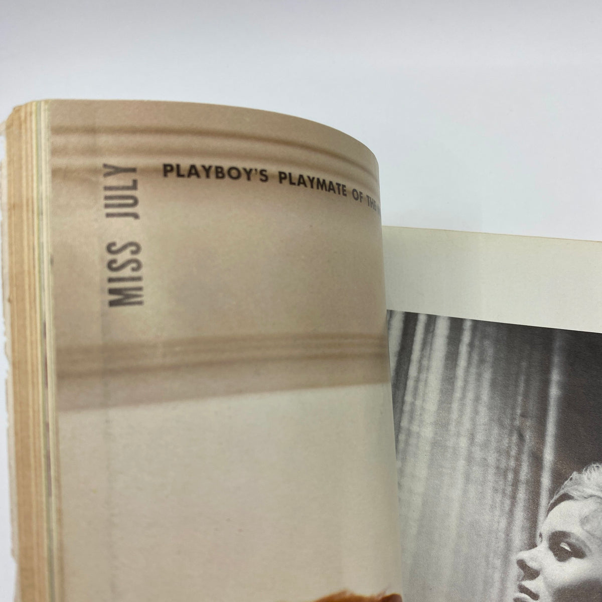 Inside page of VTG Playboy Magazine July 1962 highlighting the Playmate of the Month with accompanying text.