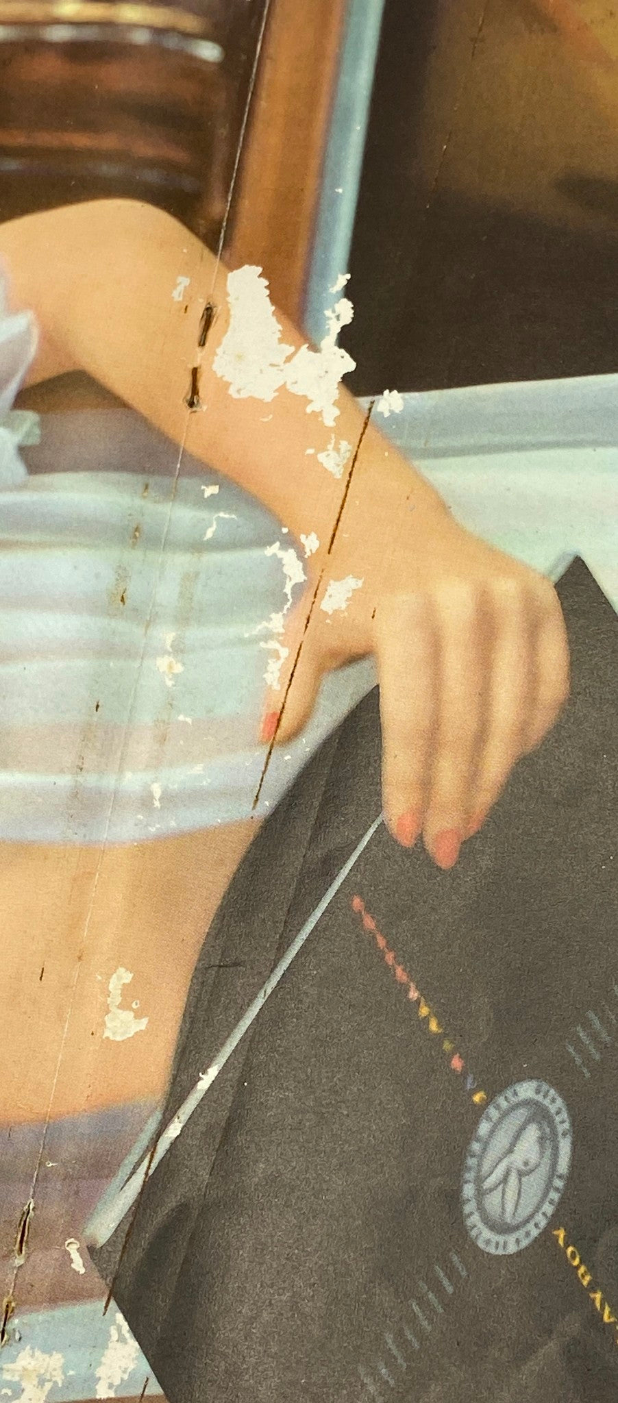 Close-up of a woman's hand holding the VTG Playboy Magazine June 1958 with a visible worn cover, showcasing Judy Lee Tomerlin as the centerfold
