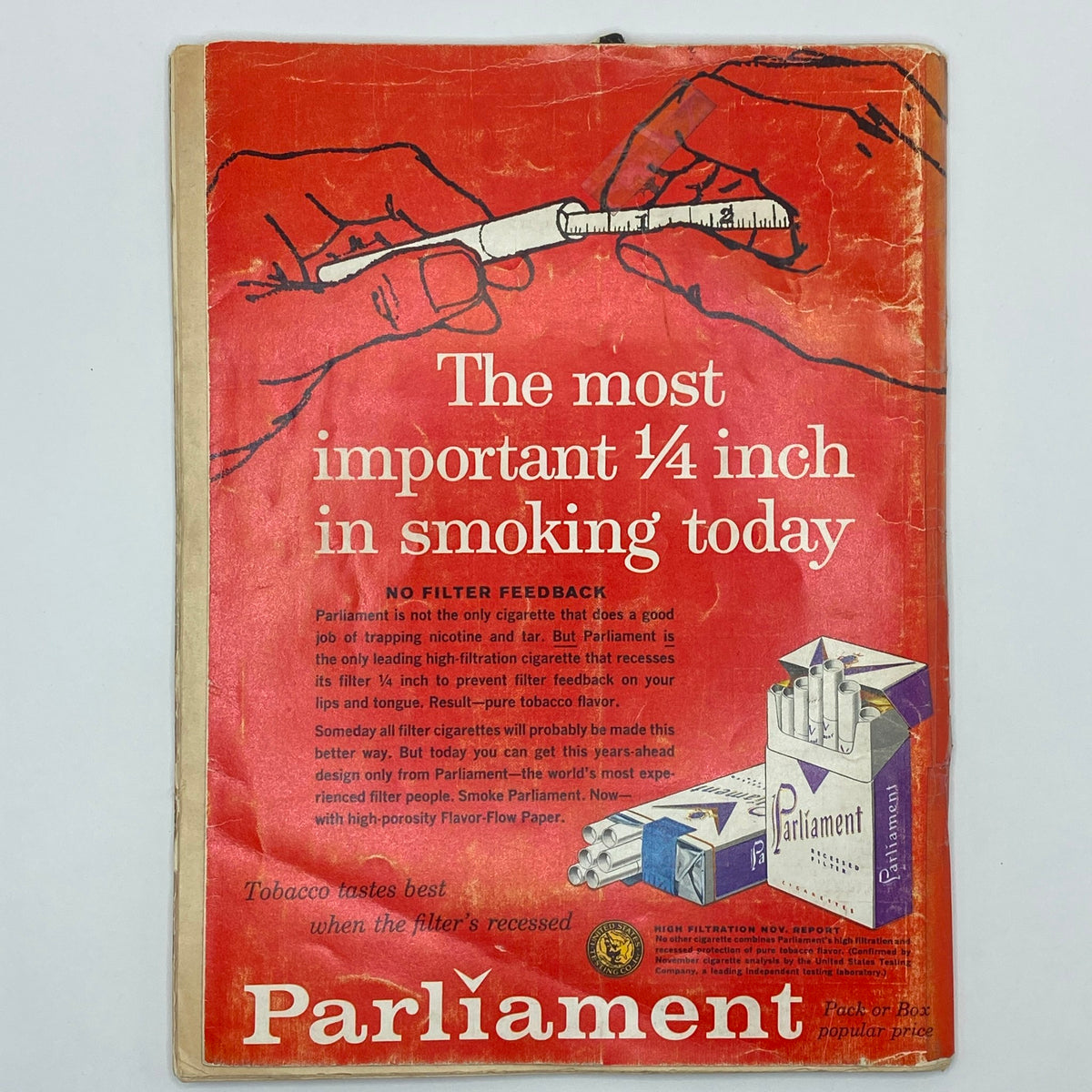 Back cover of the VTG Playboy Magazine December 1959, advertising Parliament cigarettes with bold graphics.