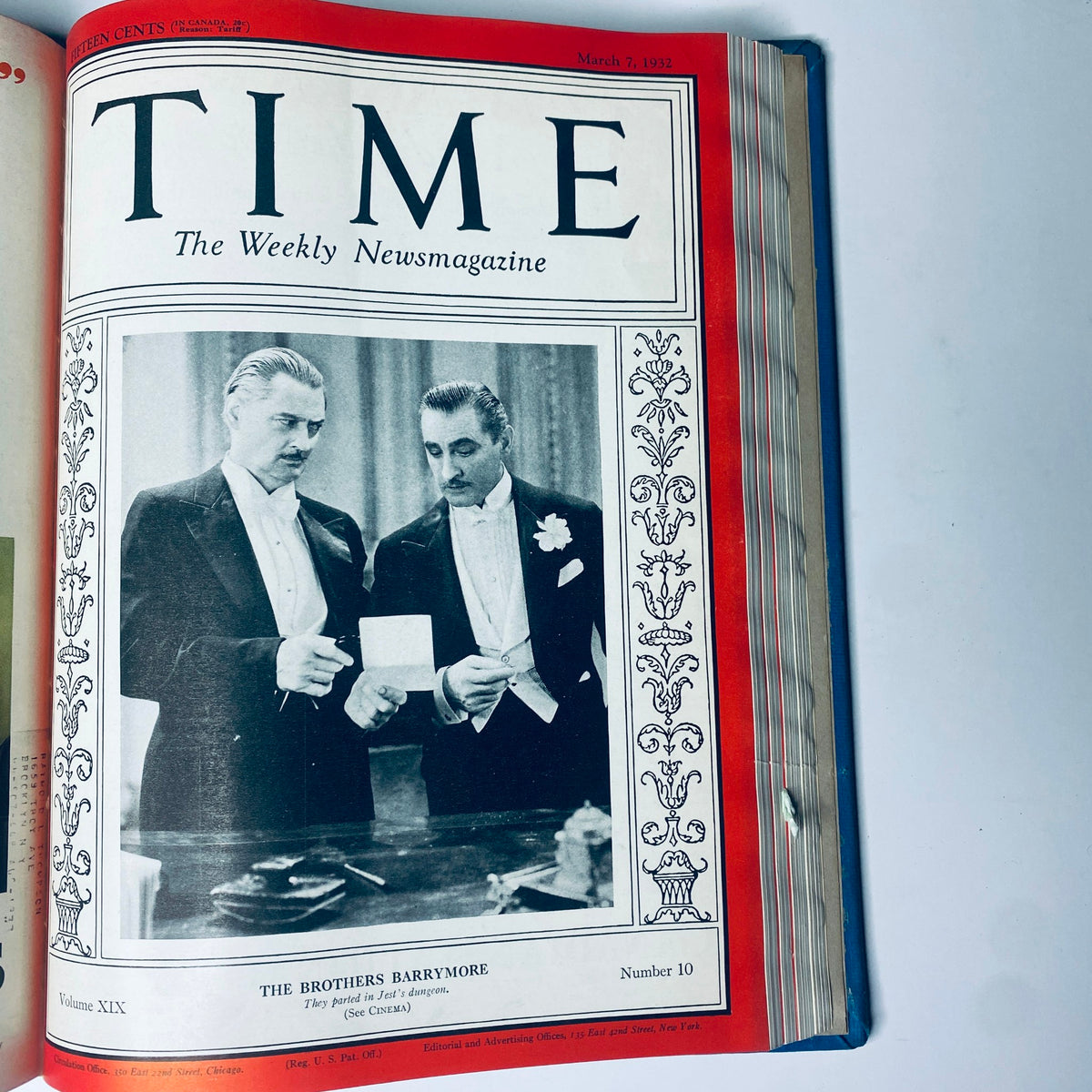 Time Magazine cover featuring The Brothers Barrymore, published March 3, 1932, for the Time Magazine Library Bound January 4-March 28, 1932 FDR Gabby Street.