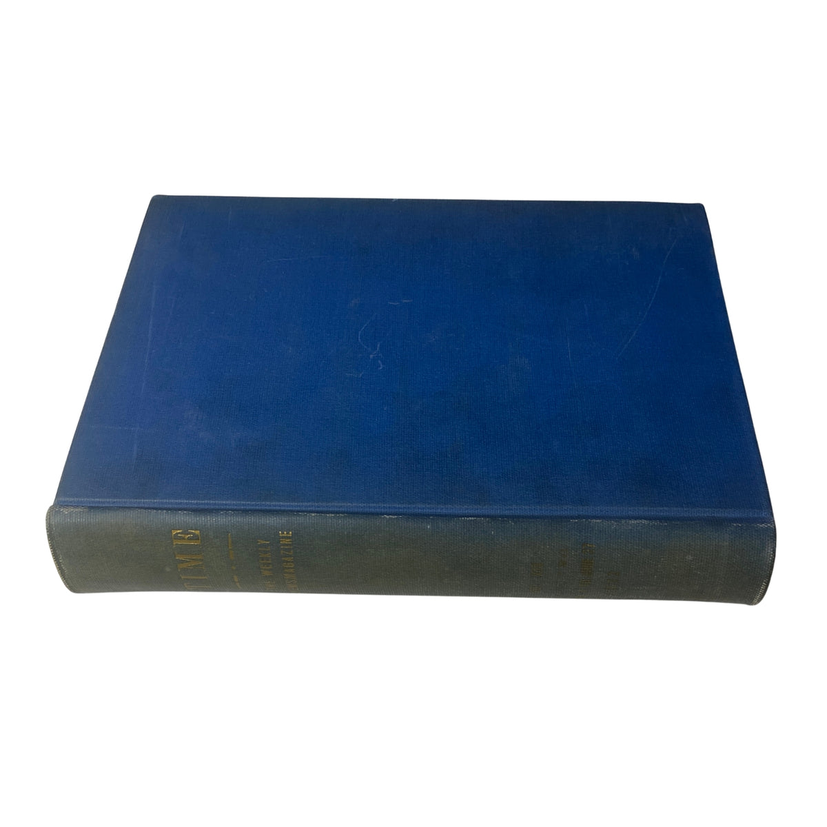 Spine view of Time Magazine Library Bound April 4-June 27, 1932 displaying the title in gold lettering.