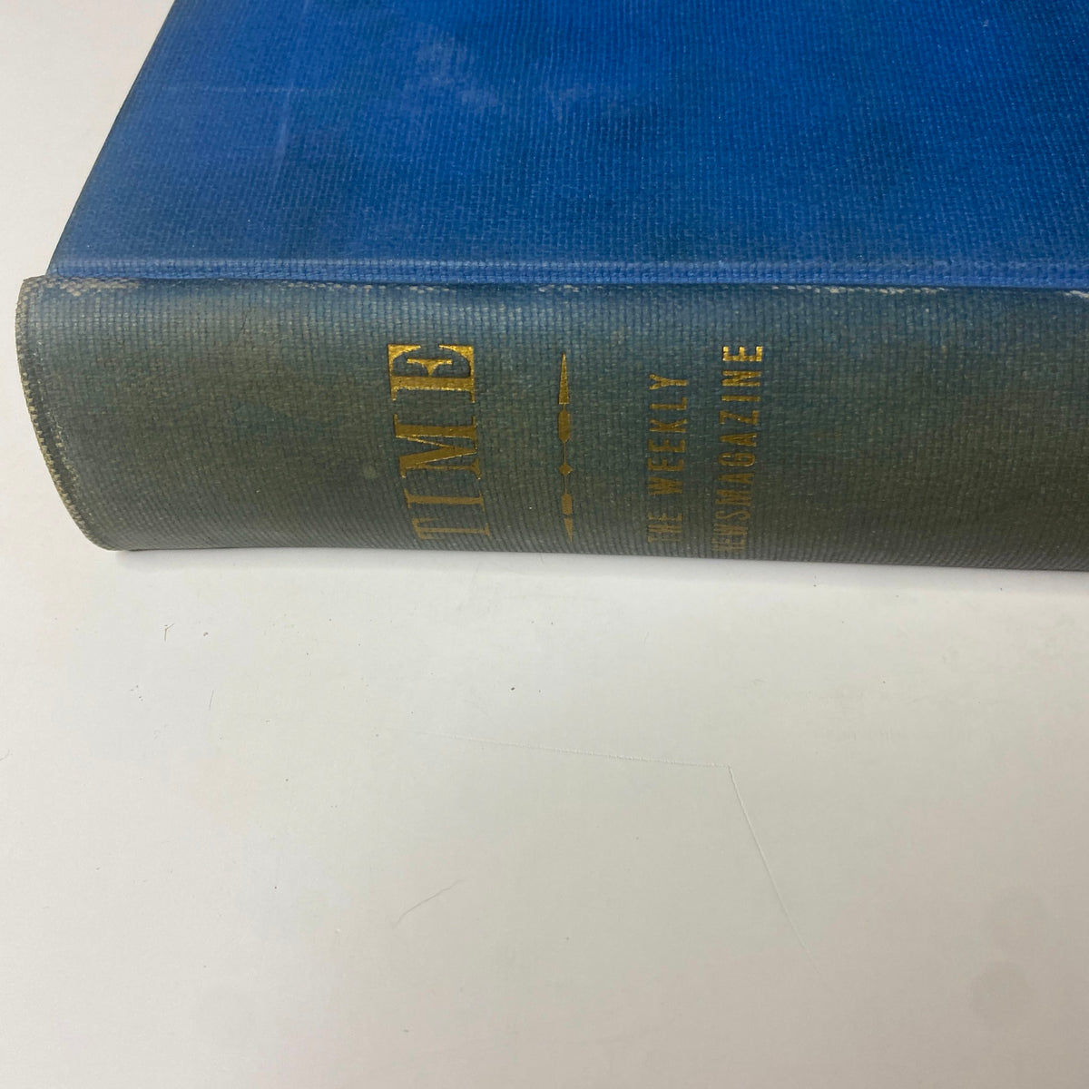Closer view of the spine of Time Magazine Library Bound April 4-June 27, 1932, showing details of the binding.