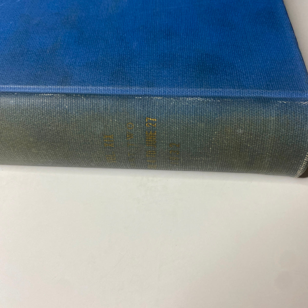 Detailed side view of Time Magazine Library Bound April 4-June 27, 1932 with the year highlighted.