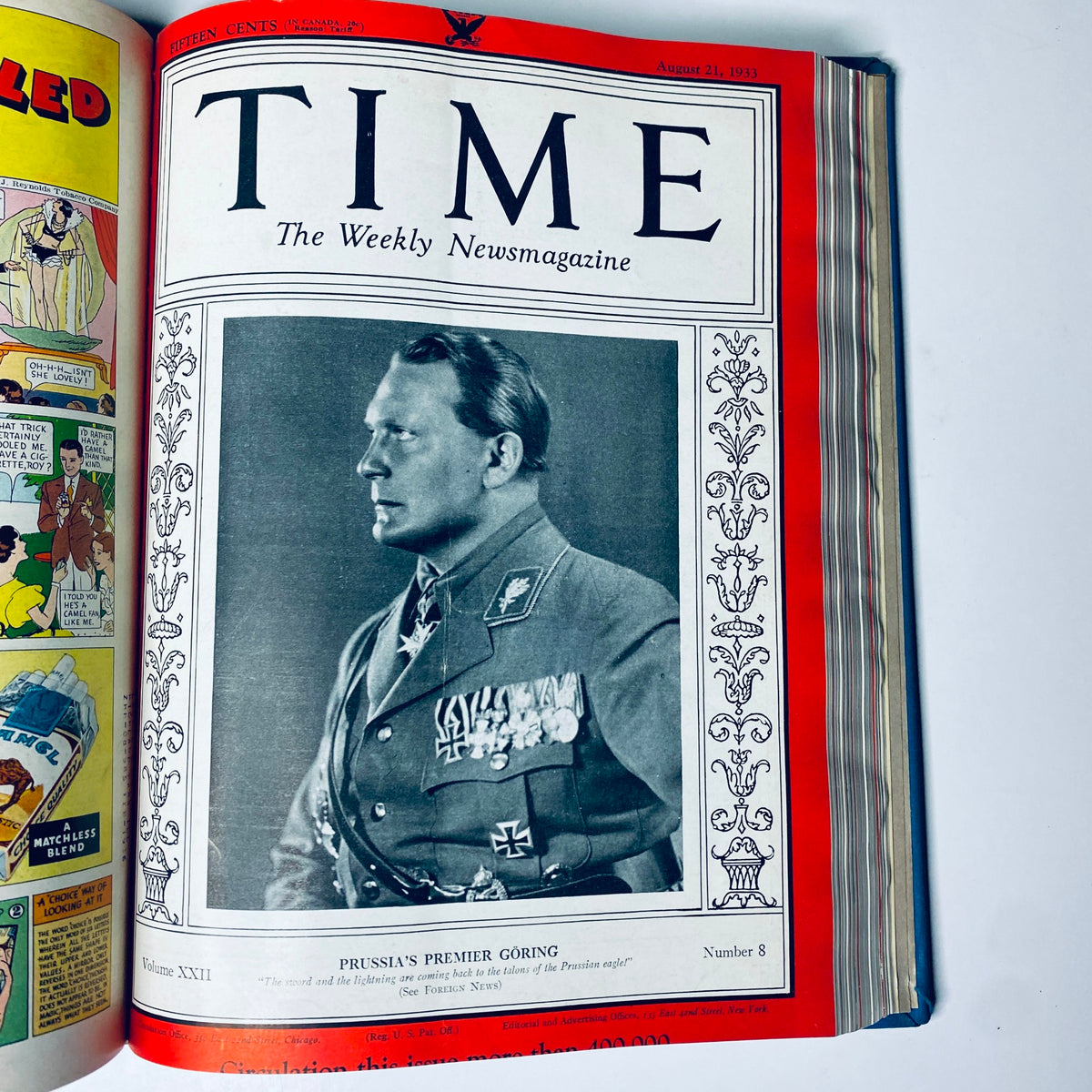 Time Magazine Library Bound July 3-September 25, 1933 Joseph Goebbels GORING showcasing the cover from August 21, 1933, featuring Prussia’s Premier Göring.