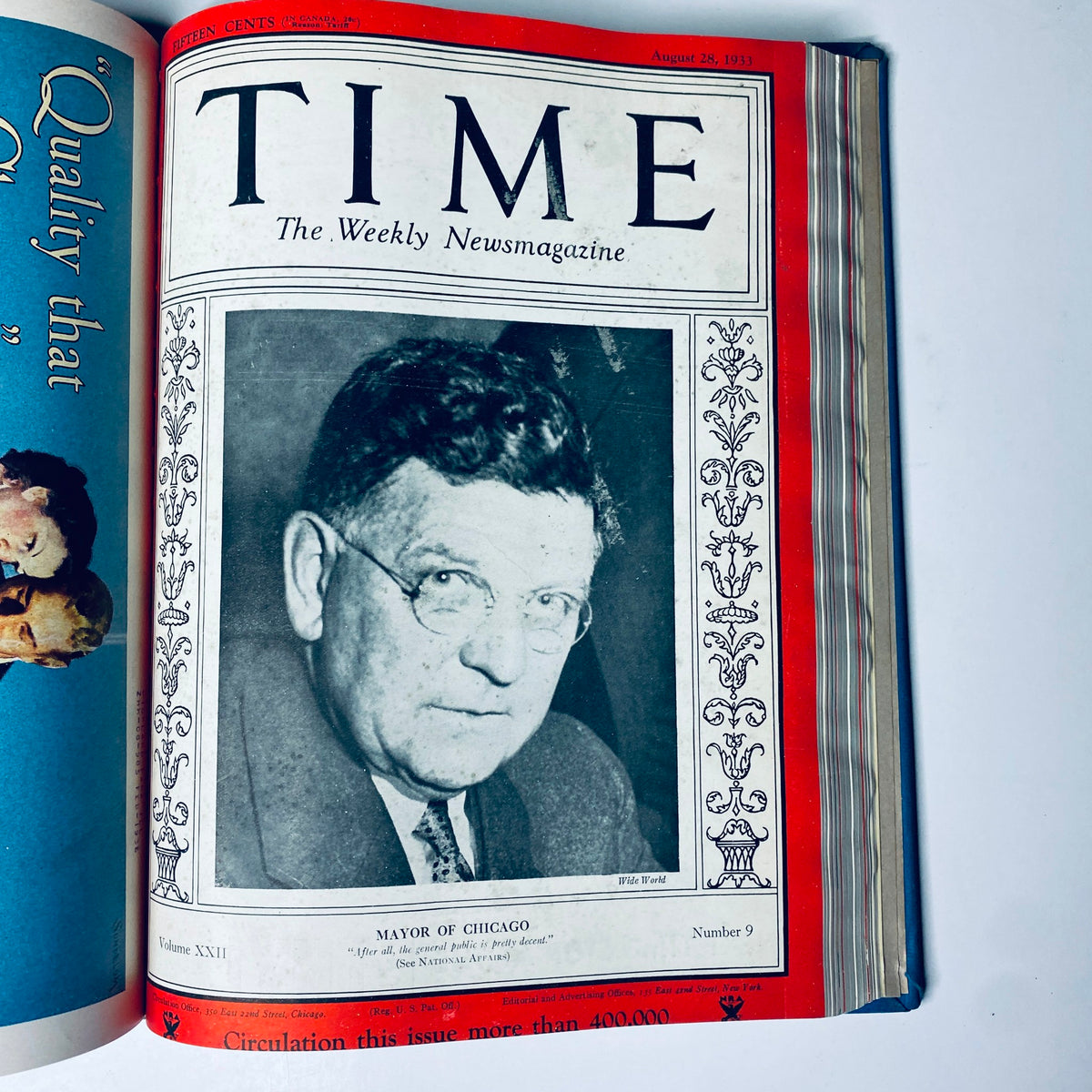 Time Magazine Library Bound July 3-September 25, 1933 Joseph Goebbels GORING displaying the cover from August 28, 1933, featuring the Mayor of Chicago.