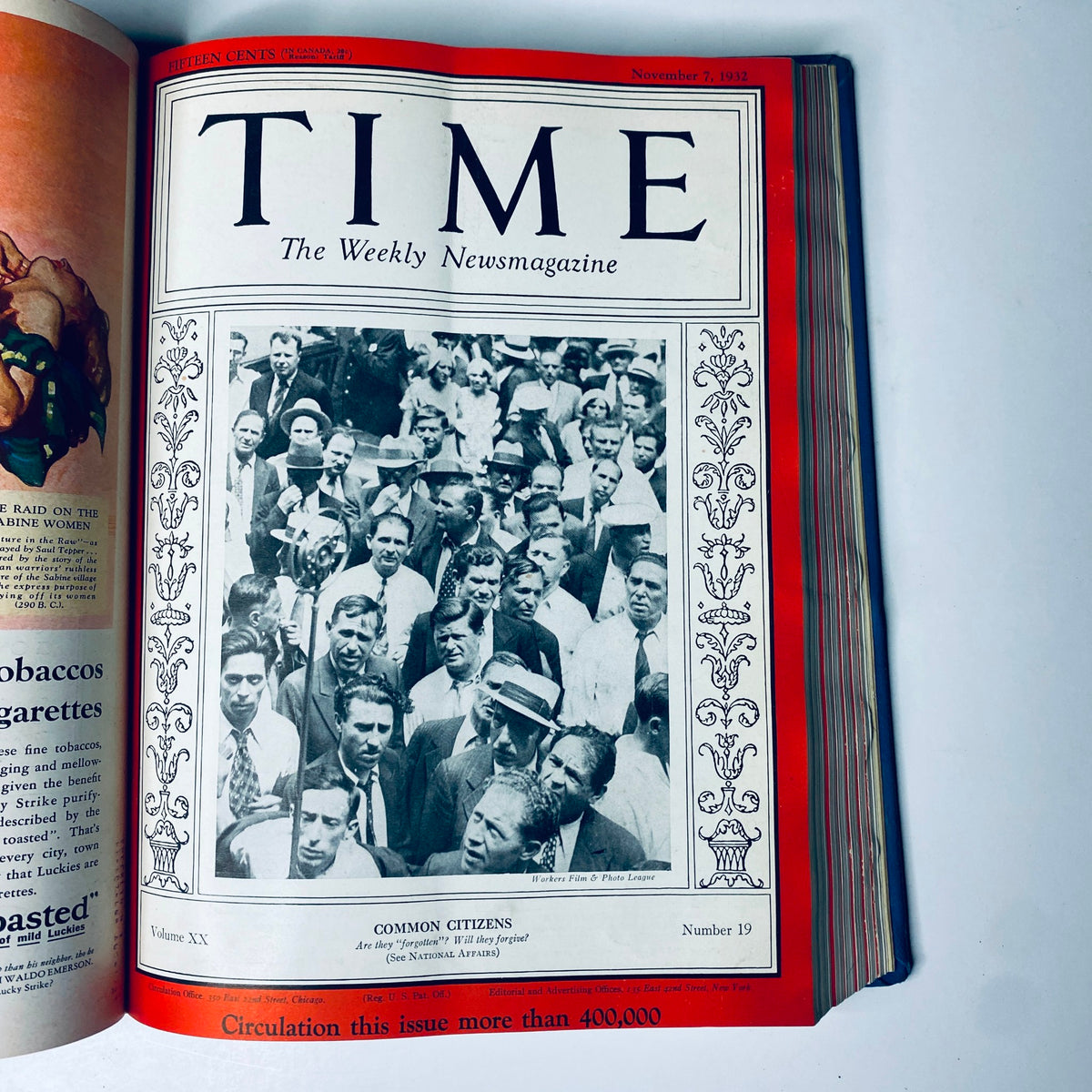 Cover of Time Magazine from November 7, 1932, titled 'Common Citizens', showcasing a crowd of people, reflecting the social dynamics and sentiments of the time during the 1932 election.