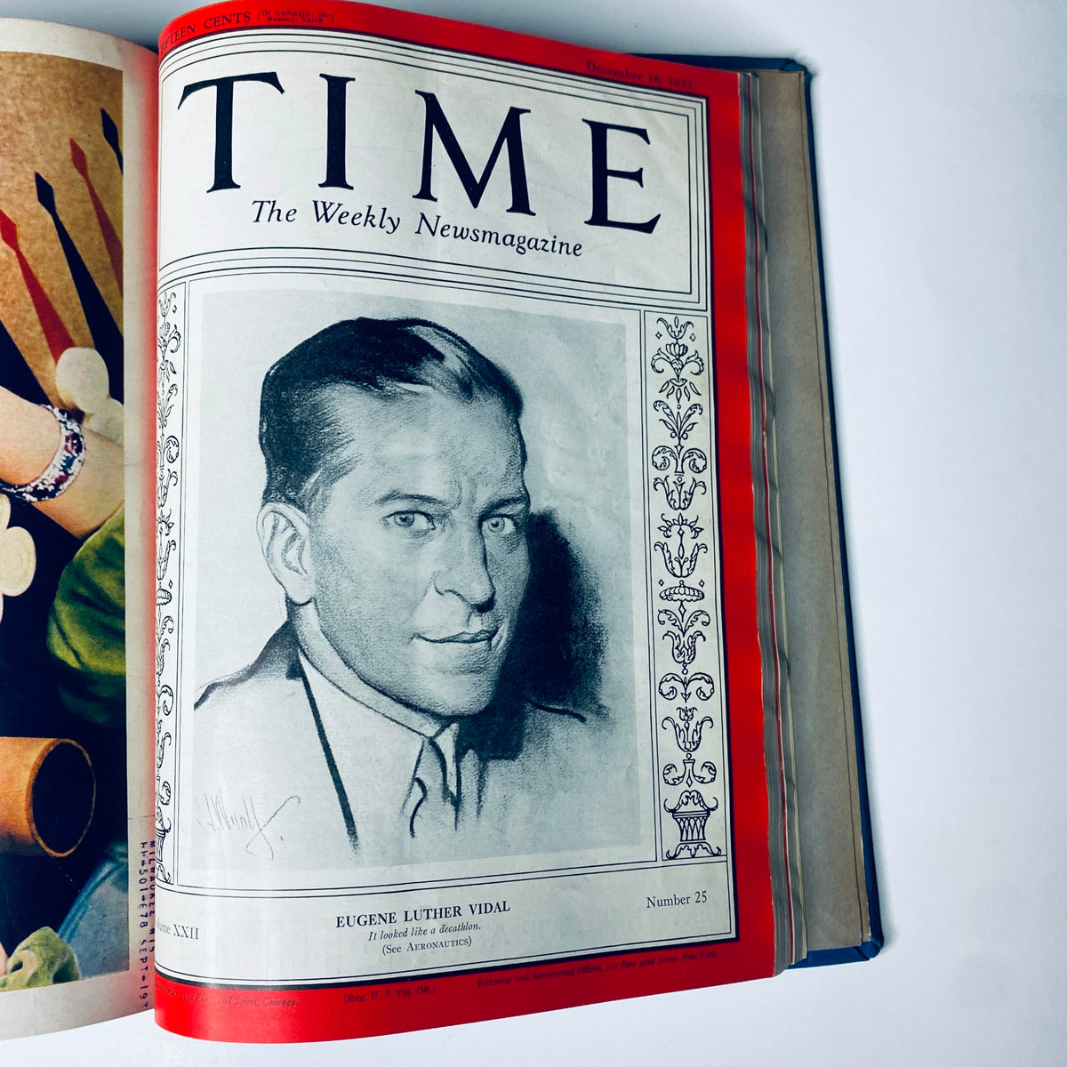 Cover of Time Magazine featuring Eugene Luther Vidal from December 11, 1933. Part of the library bound edition covering significant news from October 2 to December 25, 1933.