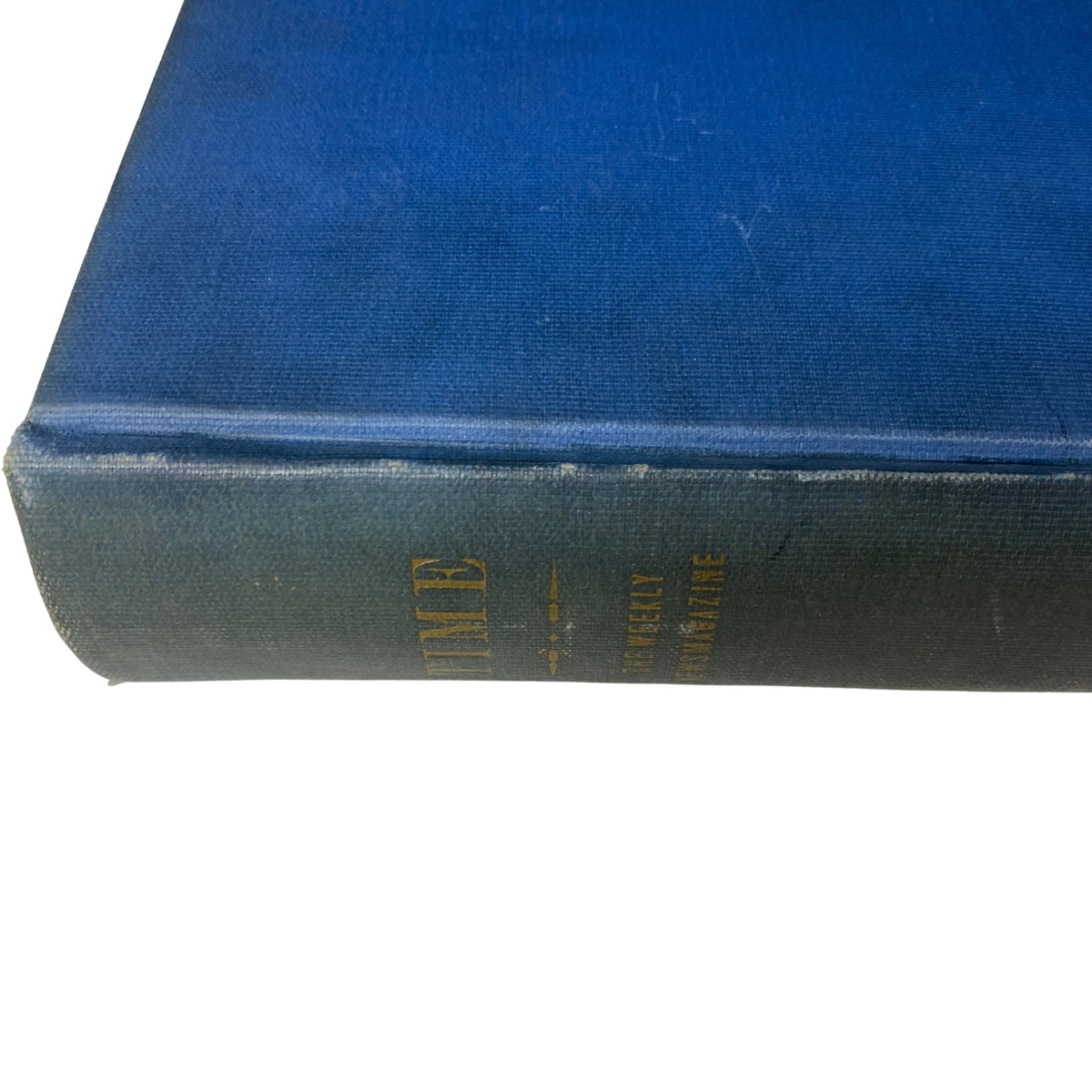 Spine view of the Time Magazine Library Bound July 6-September 28, 1936, showcasing the blue fabric cover and gold lettering.