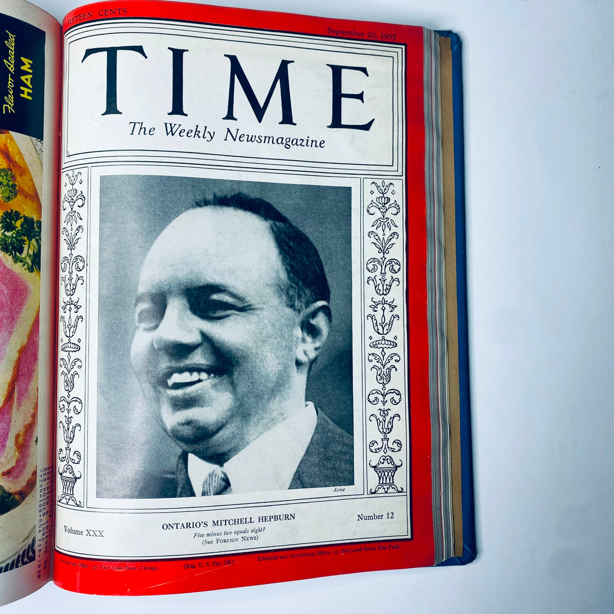 Cover of Time Magazine from September 20, 1937, featuring Ontario’s Mitchell Hepburn, included in the Time Magazine collection from July 5 to September 27, 1937.