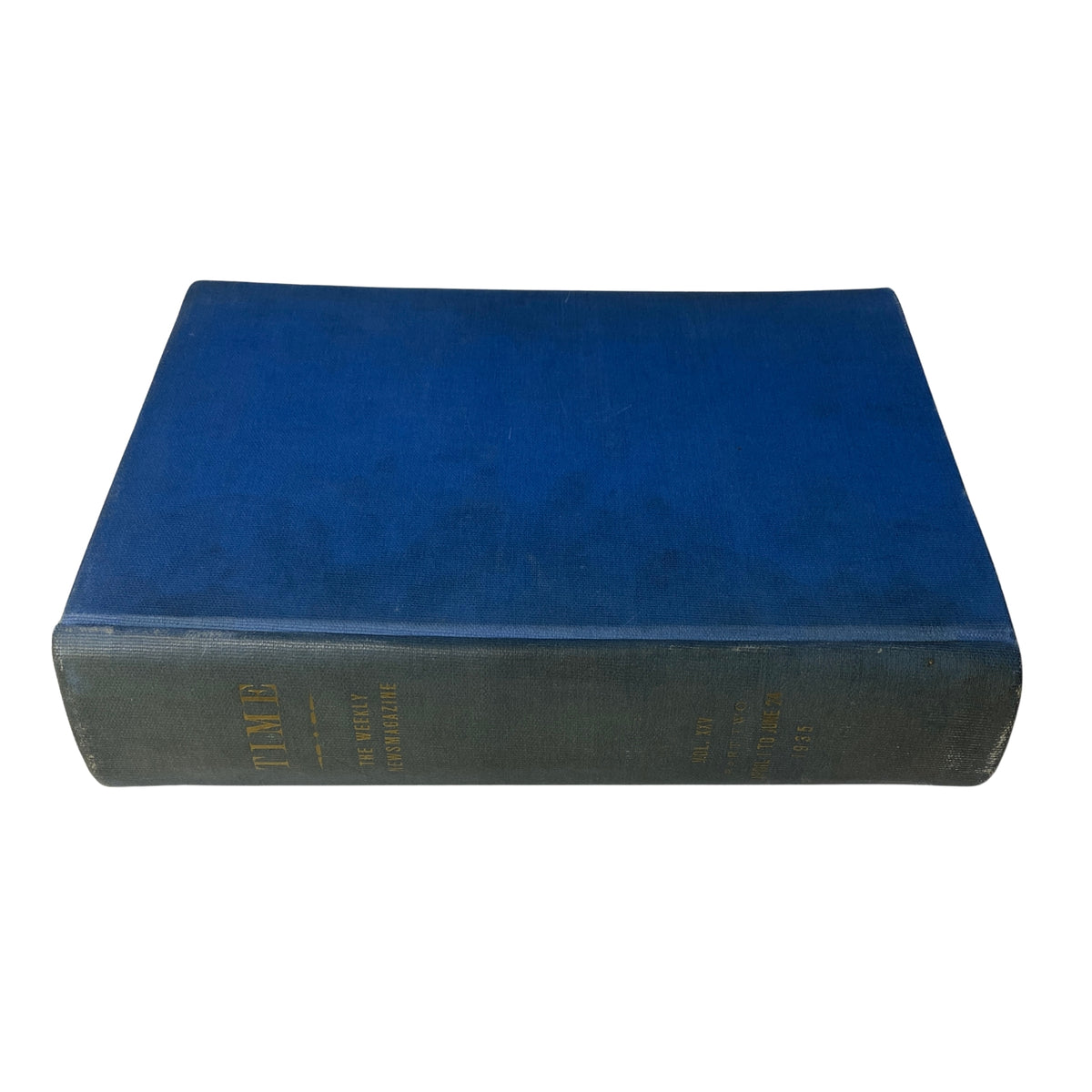 Time Magazine Library Bound April 1- June 24, 1935 Dizzy Dean - Side profile of the blue bound volume.