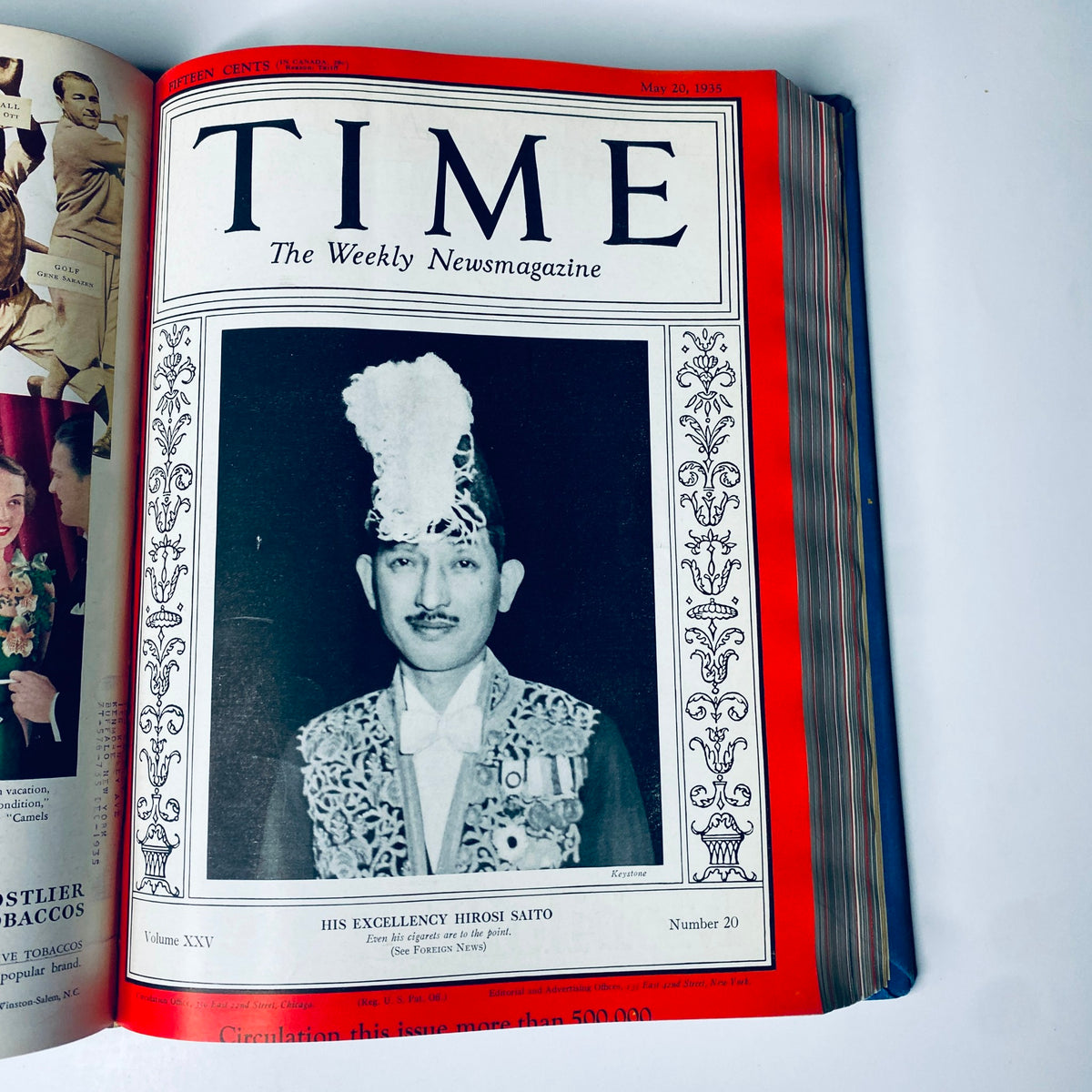 Time Magazine Library Bound April 1 - June 24, 1935 showcasing His Excellency Hirosi Saito on the cover from May 20, 1935.