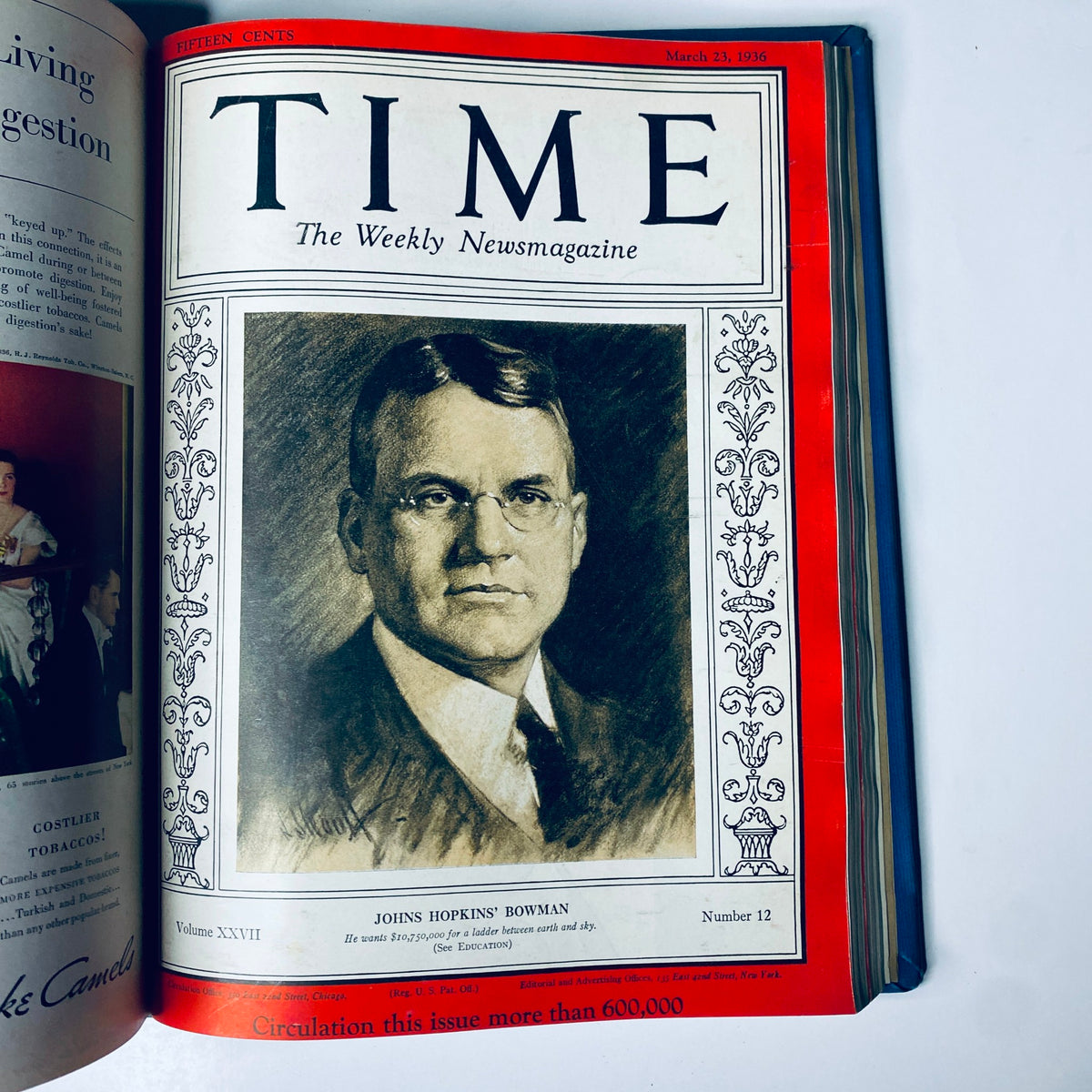Cover of Time Magazine dated March 23, 1936, featuring Johns Hopkins’ Bowman with the title 'Johns Hopkins' Bowman', part of Time Library Bound spanning January 6 to March 30, 1936.