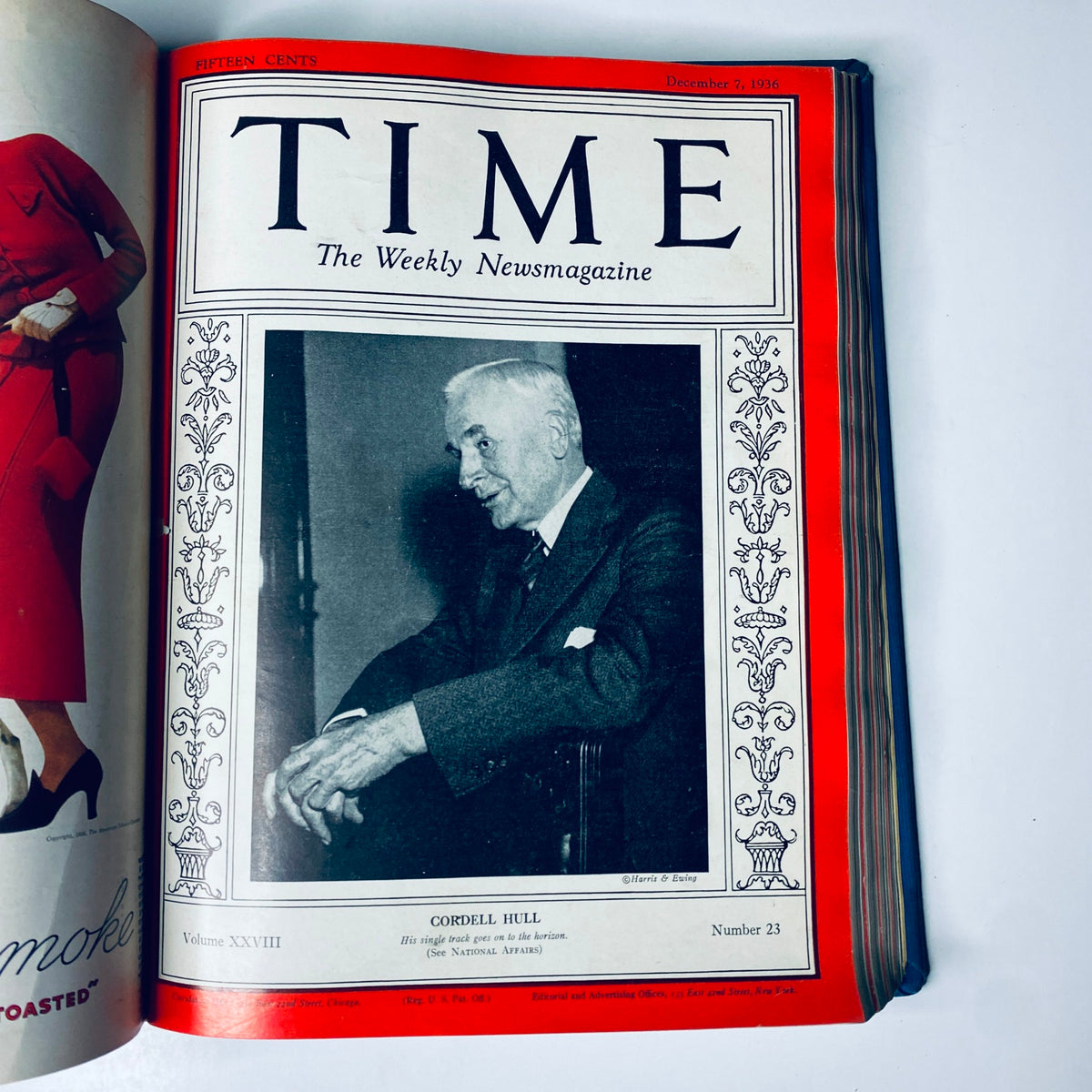 Time Library Bound Magazine featuring 'Cordell Hull' cover story, December 7, 1936, depicting a professional portrait of politician Cordell Hull.