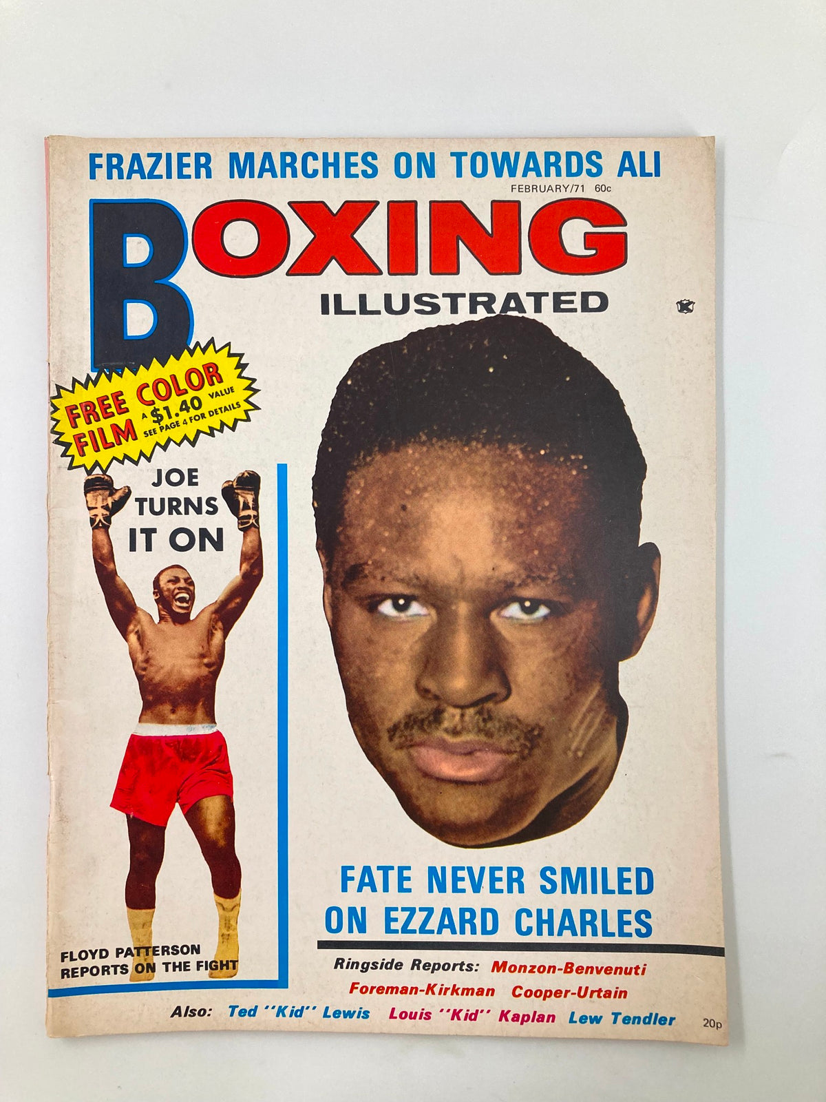 VTG Boxing Illustrated Magazine February 1971 featuring Floyd Patterson on the cover with Joe Frazier promotional content.
