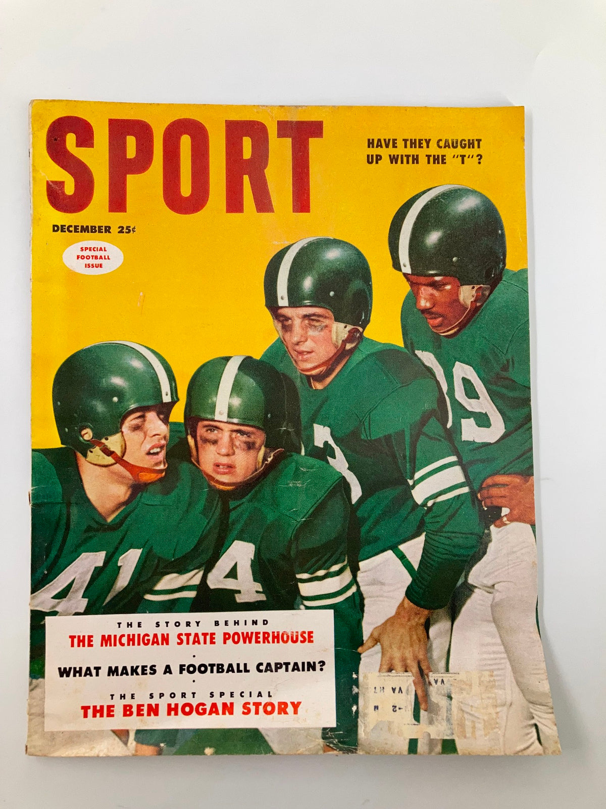 VTG Sport Magazine December 1953 cover featuring football players with helmets, showcasing the title 'The Story Behind The Michigan State Powerhouse' and highlights from the issue.