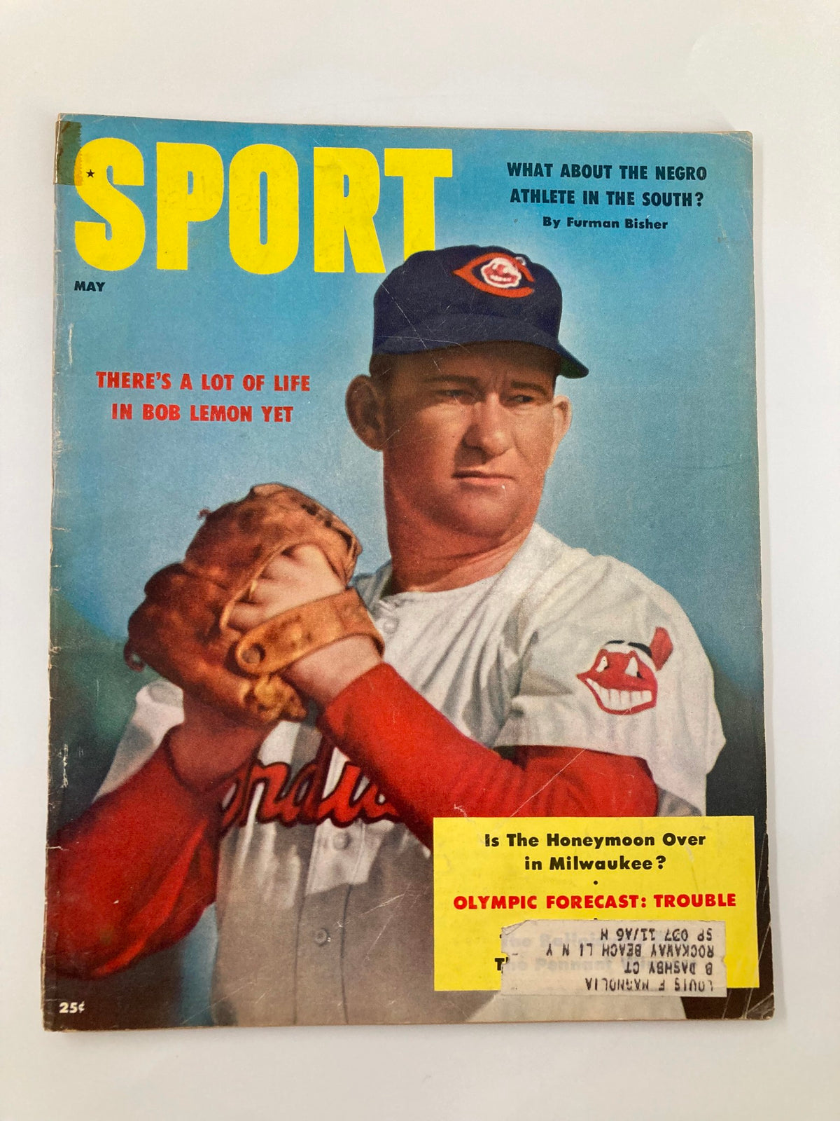 Cover of the VTG Sport Magazine from May 1956 featuring Bob Lemon, highlighting baseball insights and the Larry MacPhail story Part II.